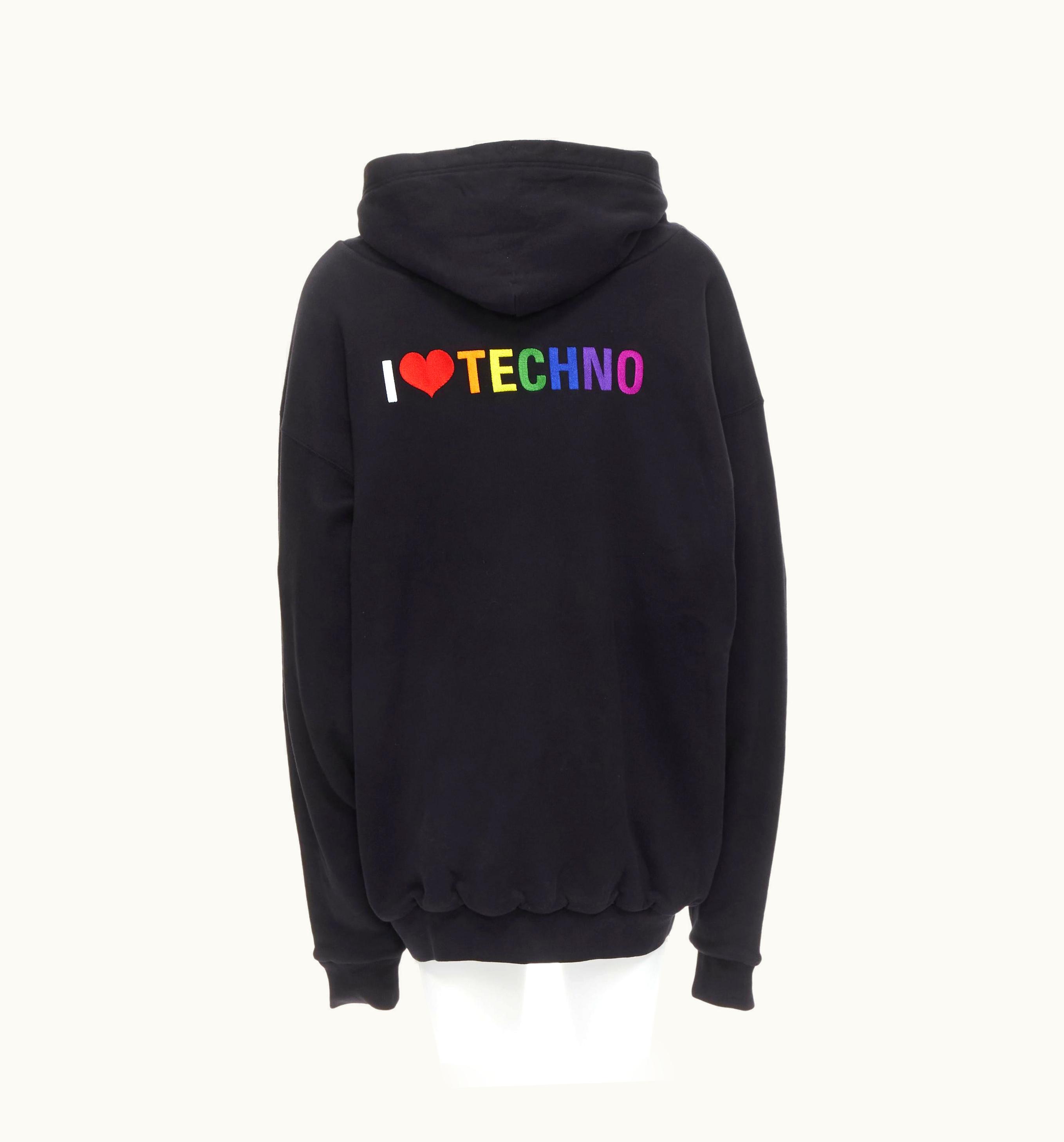 Balenciaga Balenciaga Demna 2018 Black I Love Techno Embroidered Cotton Hoodie