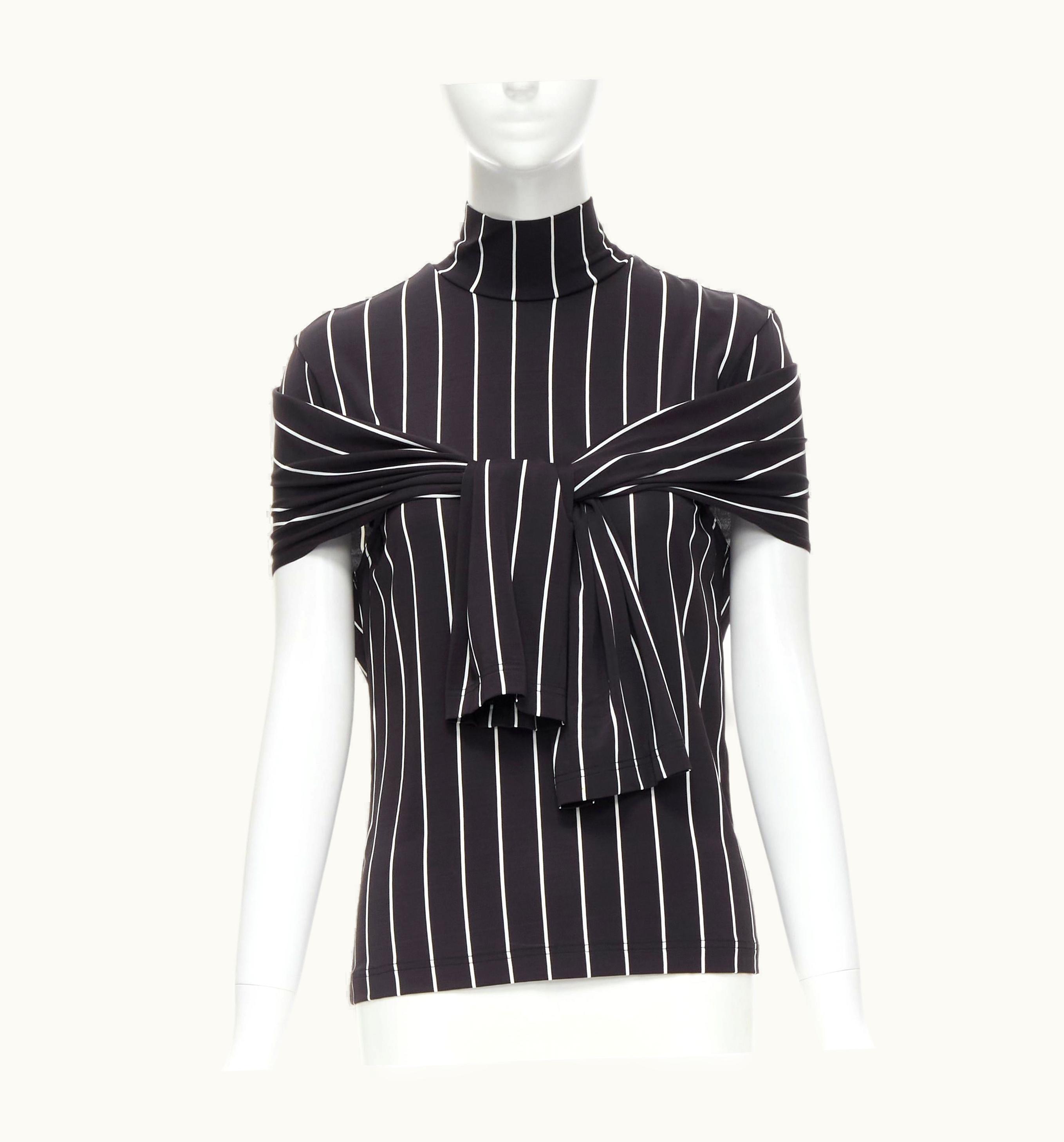 Balenciaga Balenciaga 2016 Black White Vertical Stripe Underarm Slit Cut Out Turtleneck Top