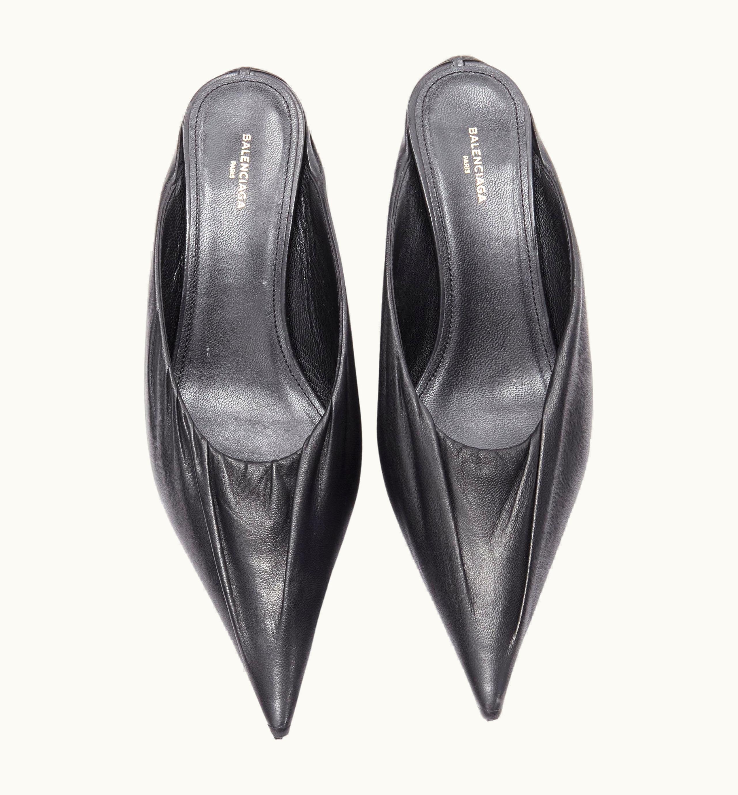 Balenciaga Balenciaga Demna Knife Black Leather Wrapped Point Toe Kitten Heel Mule