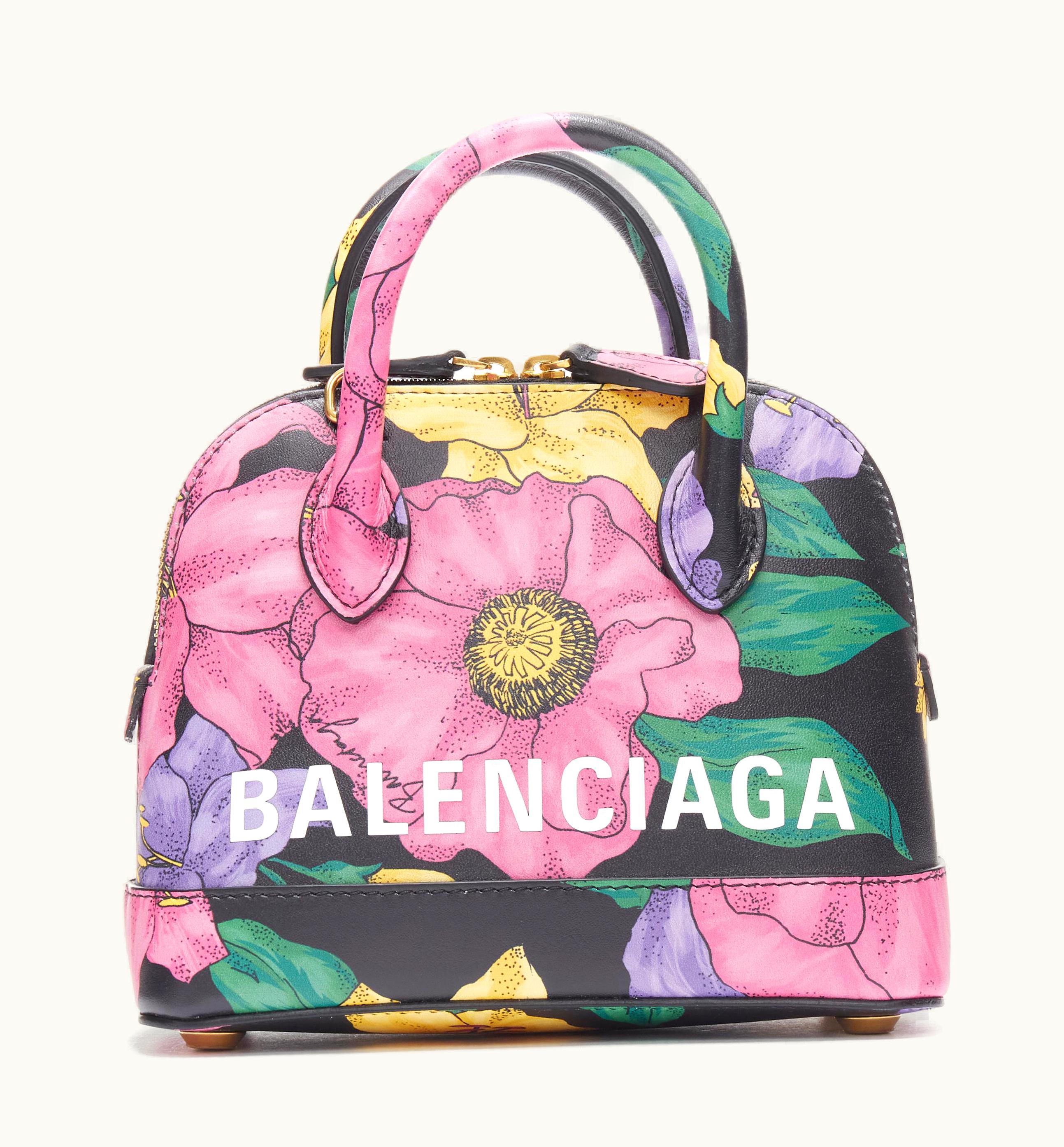 Balenciaga Balenciaga VIlle Xxs Black Floral Logo Print Top Handle Bowling Bag