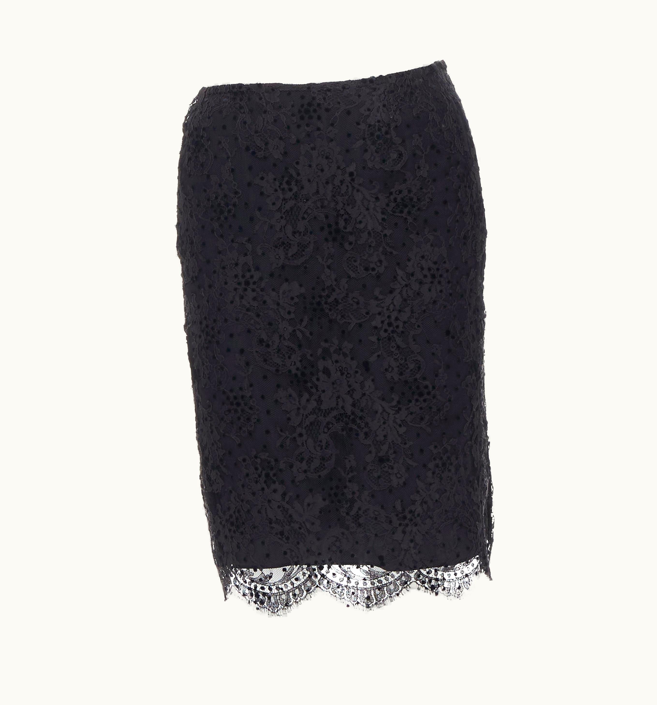 Balenciaga Balenciaga 2009 Black Lace Velvet Polka Dot Scalloped Hem Skirt