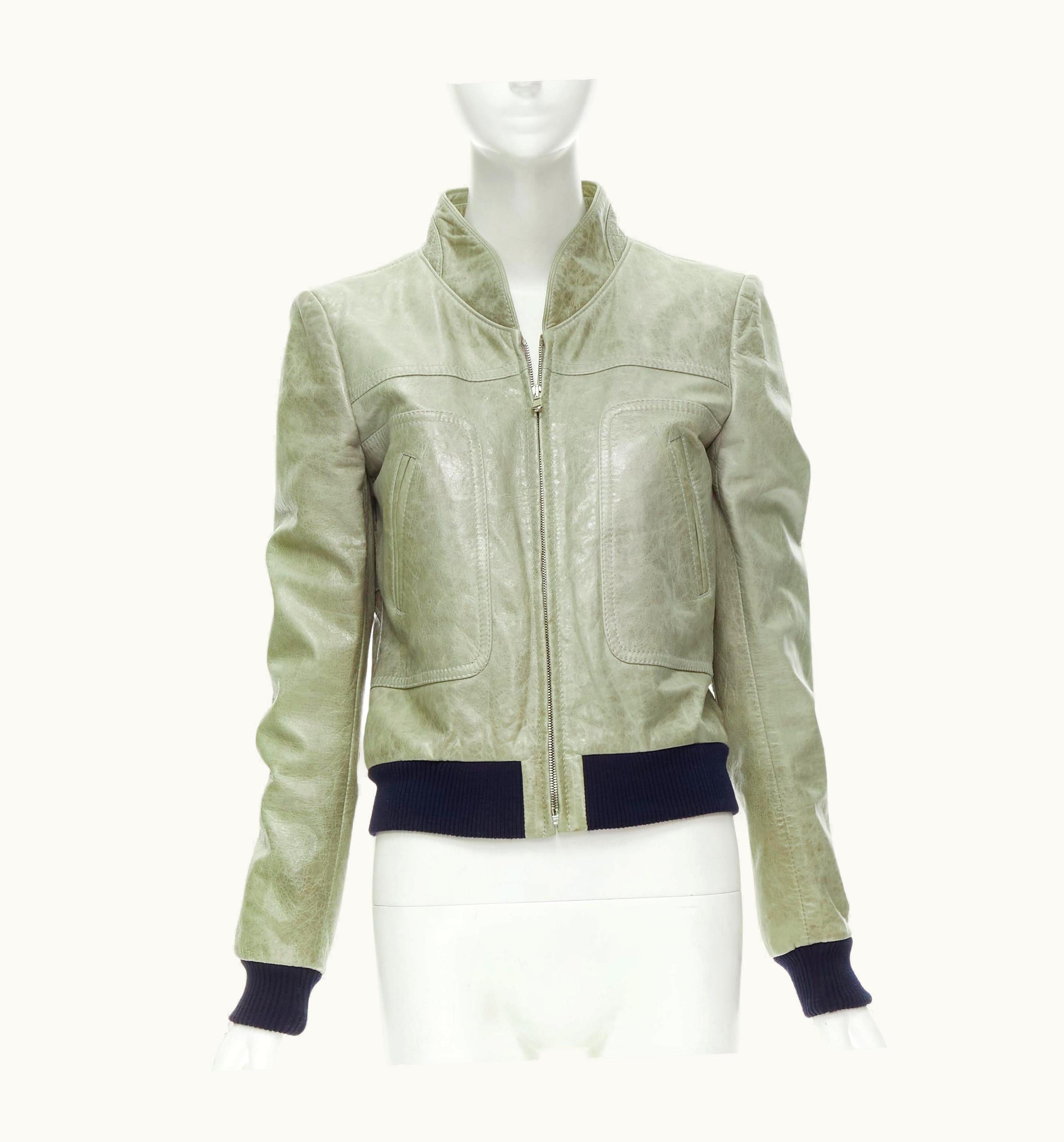 Balenciaga Balenciaga 2008 Vintage Light Grey Arena Goat Leather Aviator Bomber Jacket