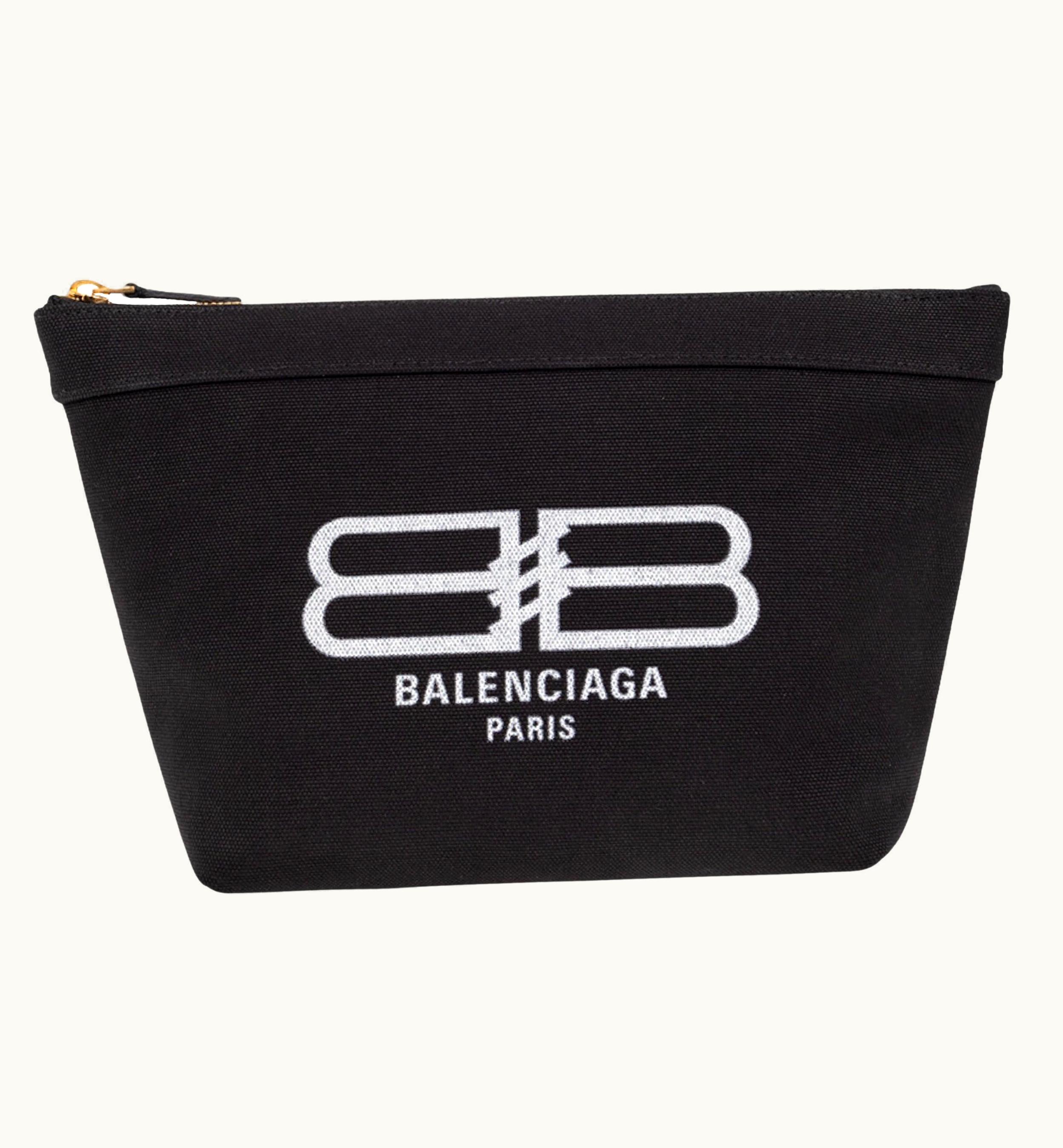Balenciaga Balenciaga Black Bb Logo Print Small Jumbo Canvas Clutch Pouch Bag