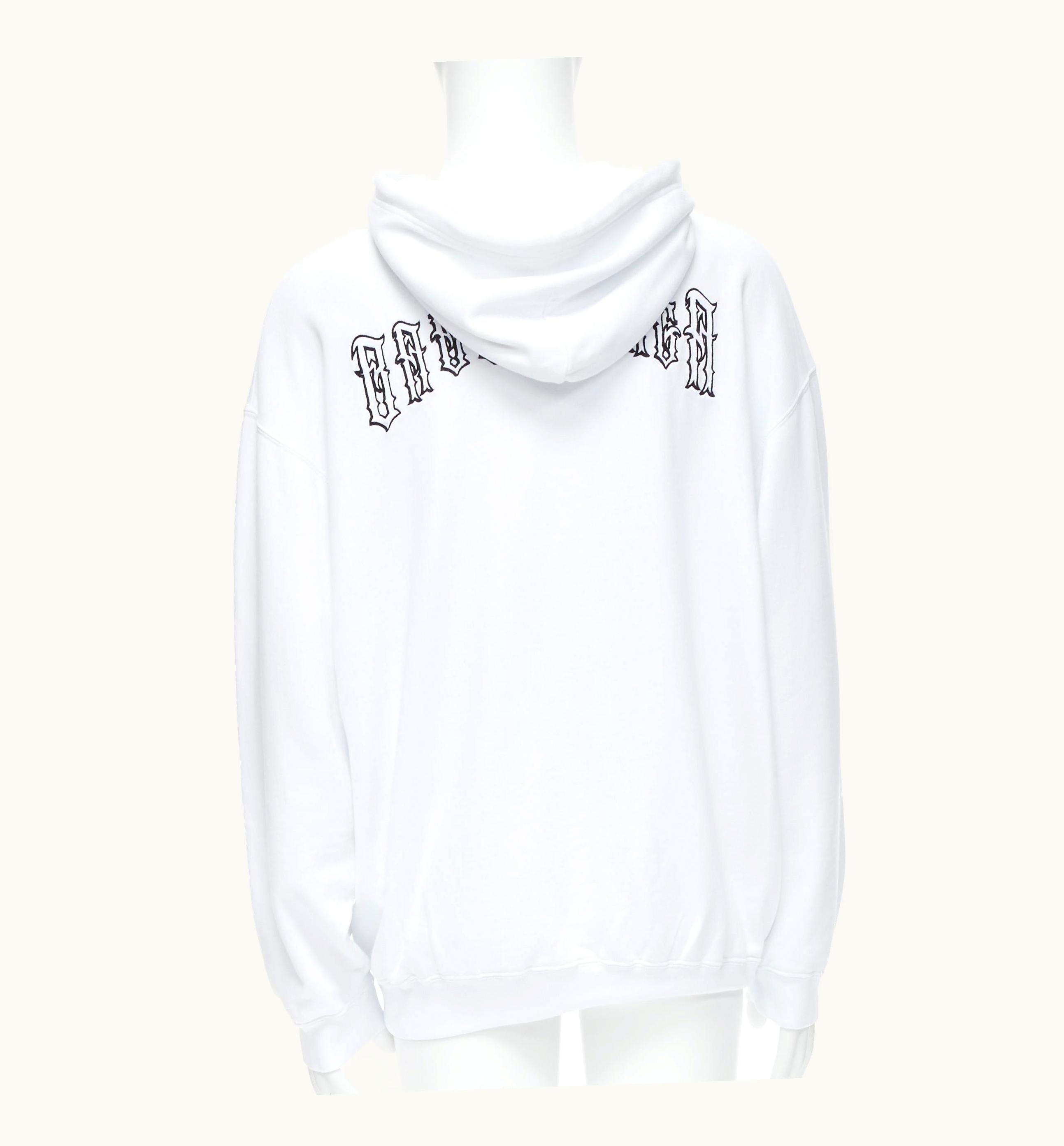 Balenciaga Balenciaga 2018 Black Gothic Tattoo Logo Embroidery White Cotton Hoodie UZ0588746