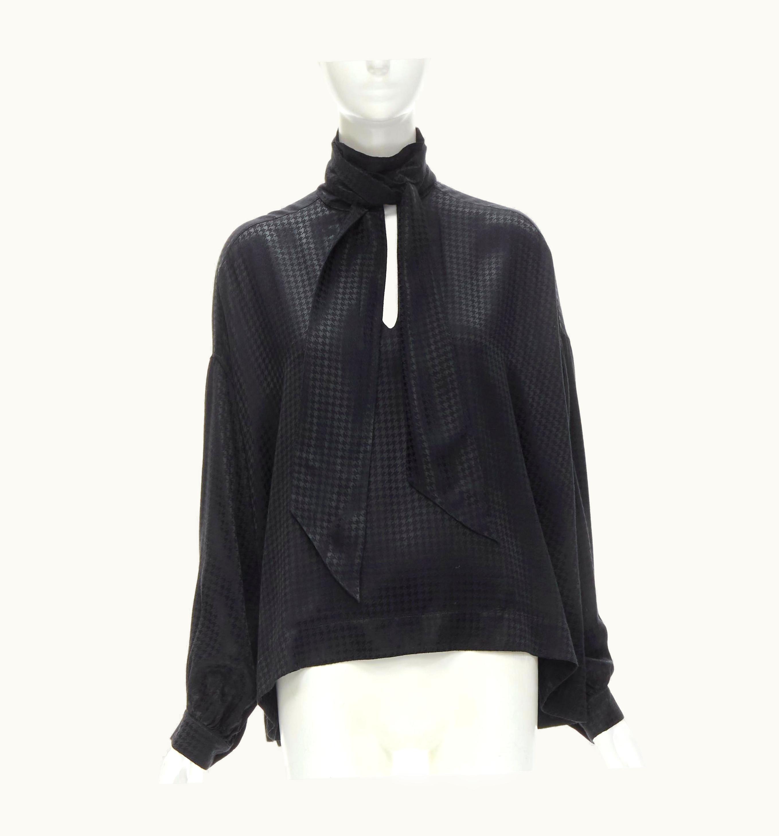 Balenciaga Balenciaga Demna 2020 Black Acetate Crepe Tie Neck Oversized Blouse