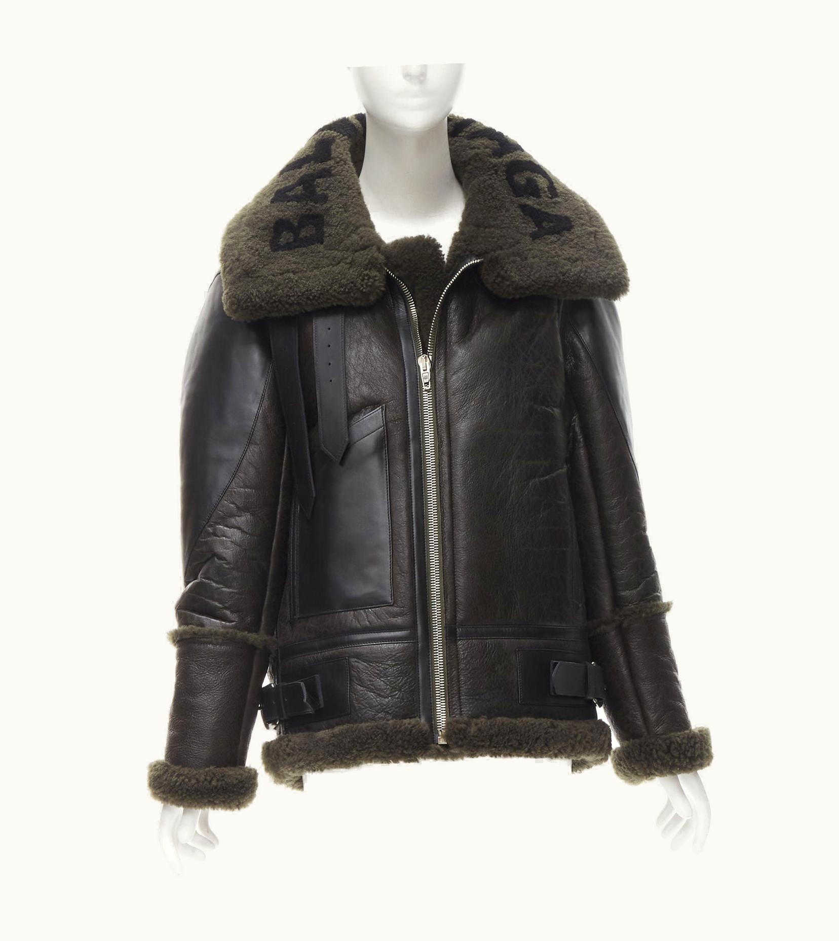 Balenciaga Balenciaga Demna 2018 Runway Le Bombardier Green Shearling Aviator Jacket UZ0588749
