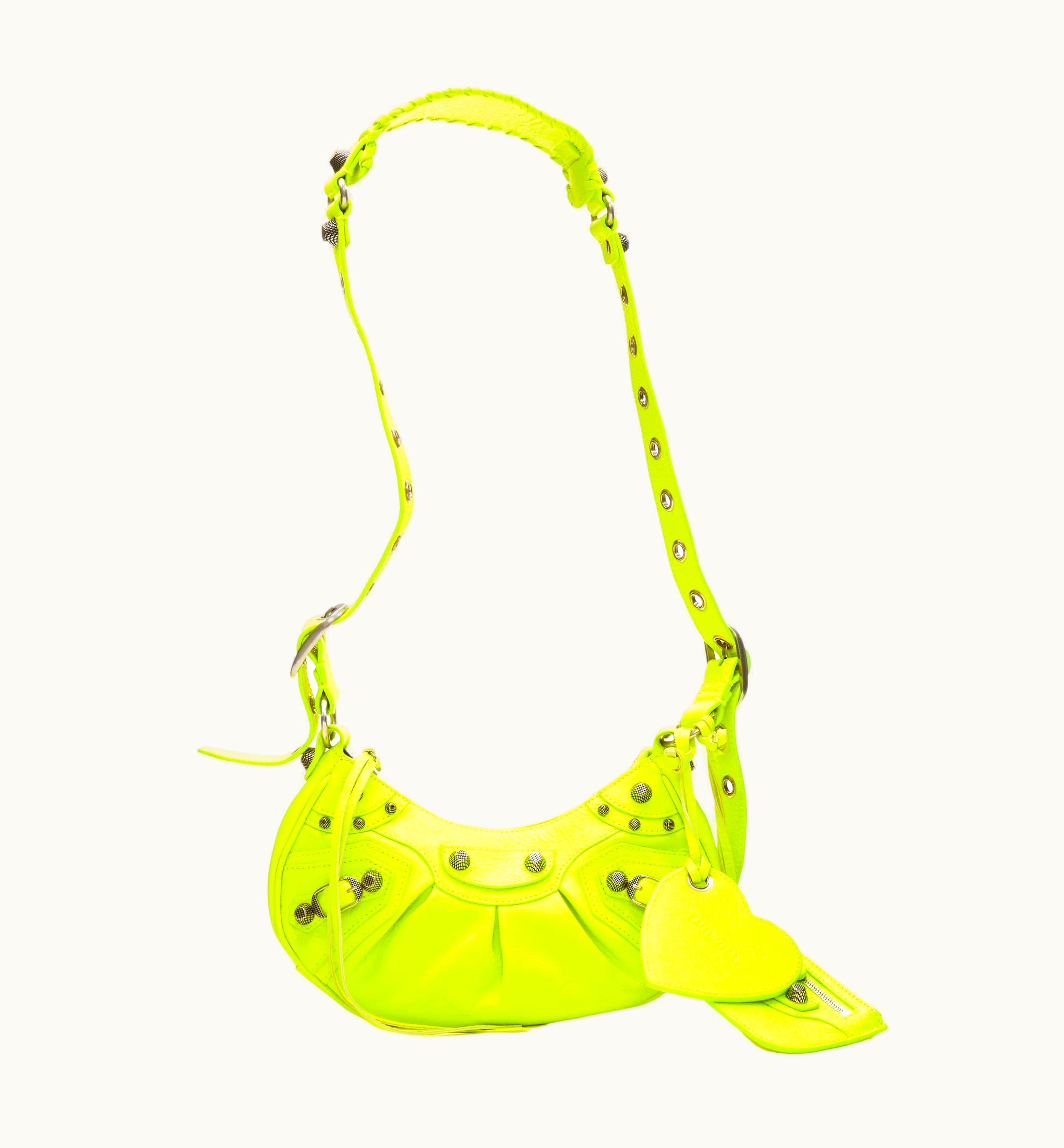 Balenciaga Balenciaga Demna Le Cagole Neon Yellow Silver Stud Crossbody Motocross Bag
