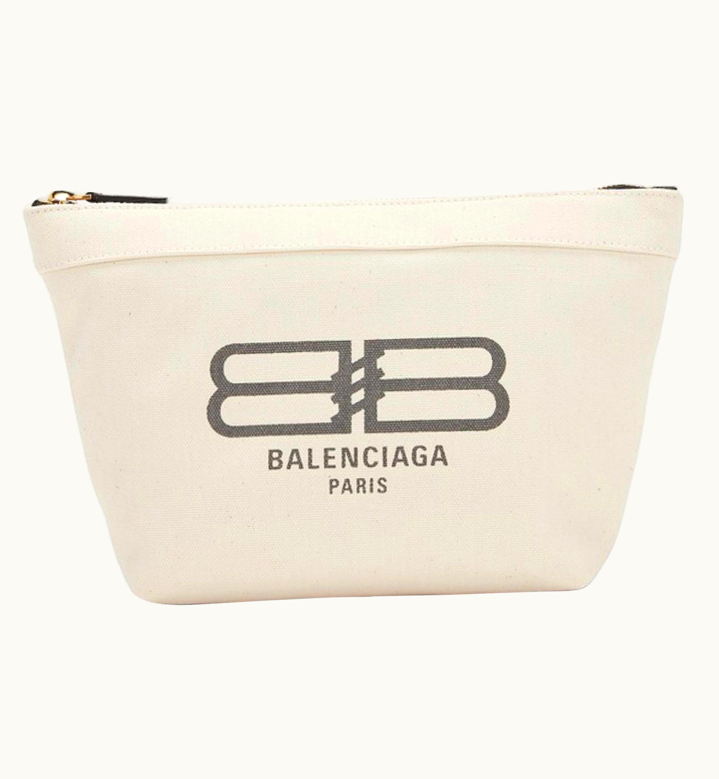 Balenciaga Balenciaga White Bb Logo Print Small Jumbo Canvas Clutch Pouch Bag