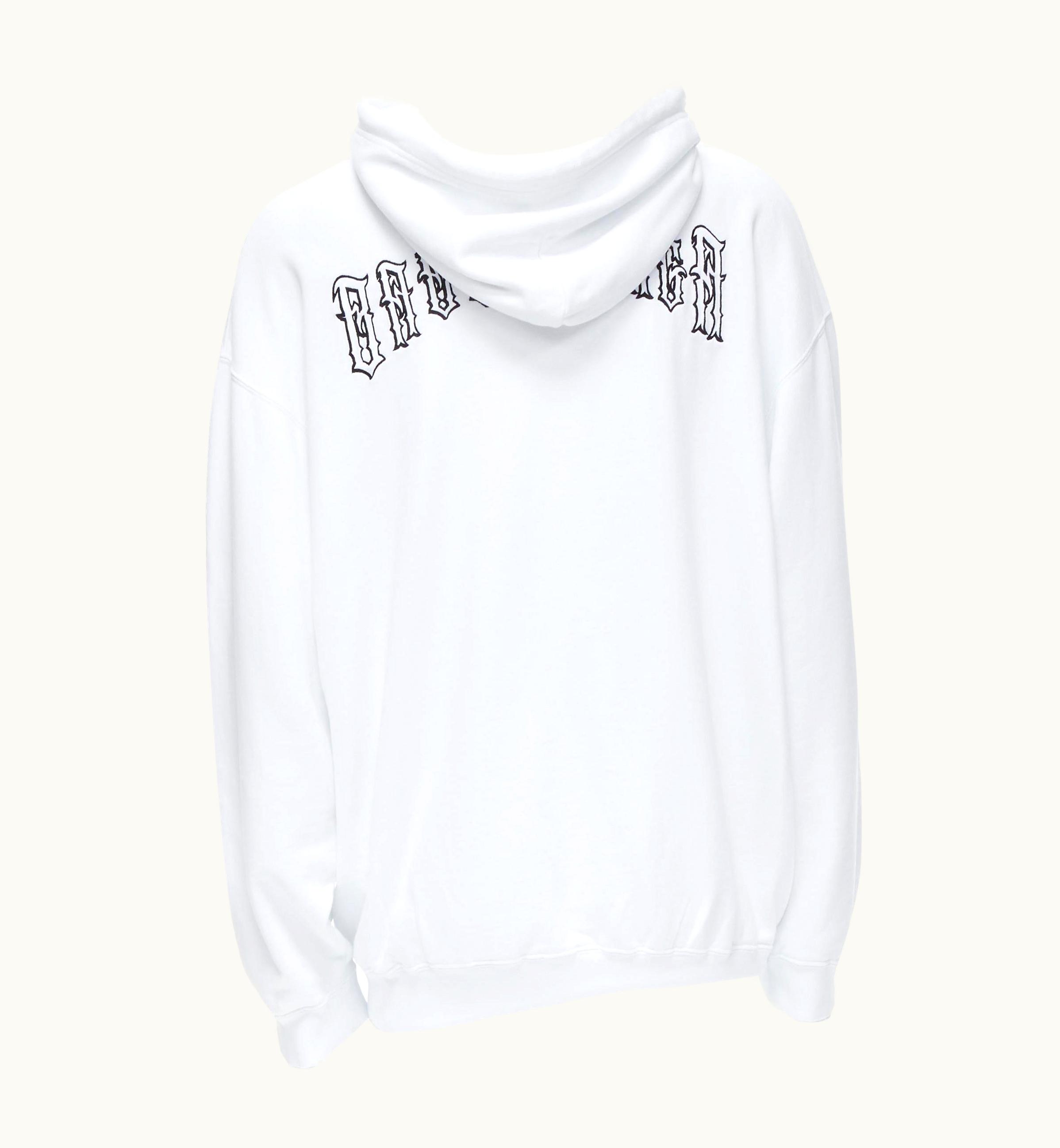 Balenciaga Balenciaga 2018 Black Gothic Tattoo Logo Embroidery White Cotton Hoodie UZ0588754