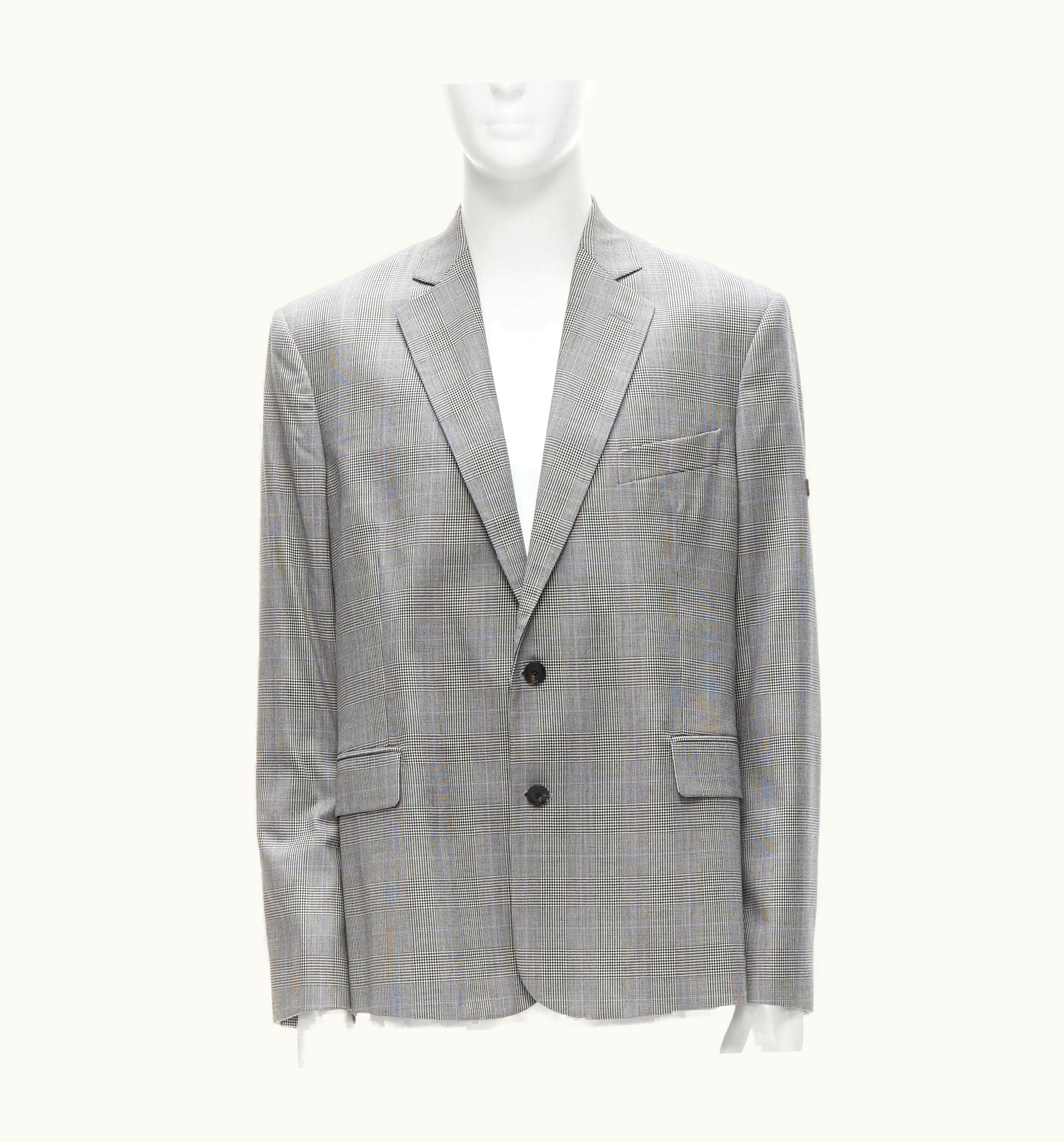 Balenciaga Balenciaga Demna Grey Checked Black Rubber Logo Log Boxy Blazer