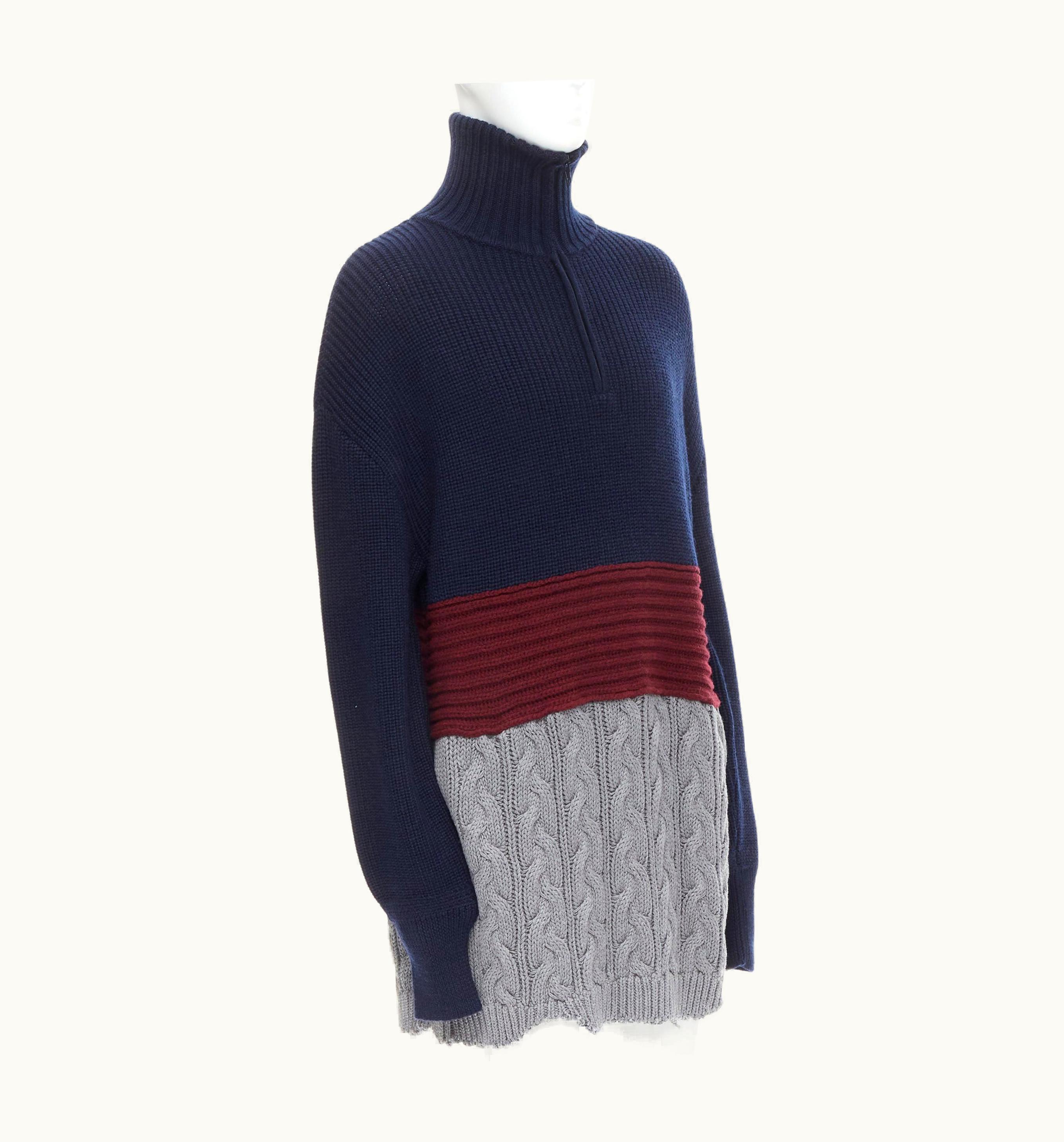 Balenciaga Balenciaga 2019 Runway 3 Layered Cable Knit Distressed Oversized Sweater UZ0588763