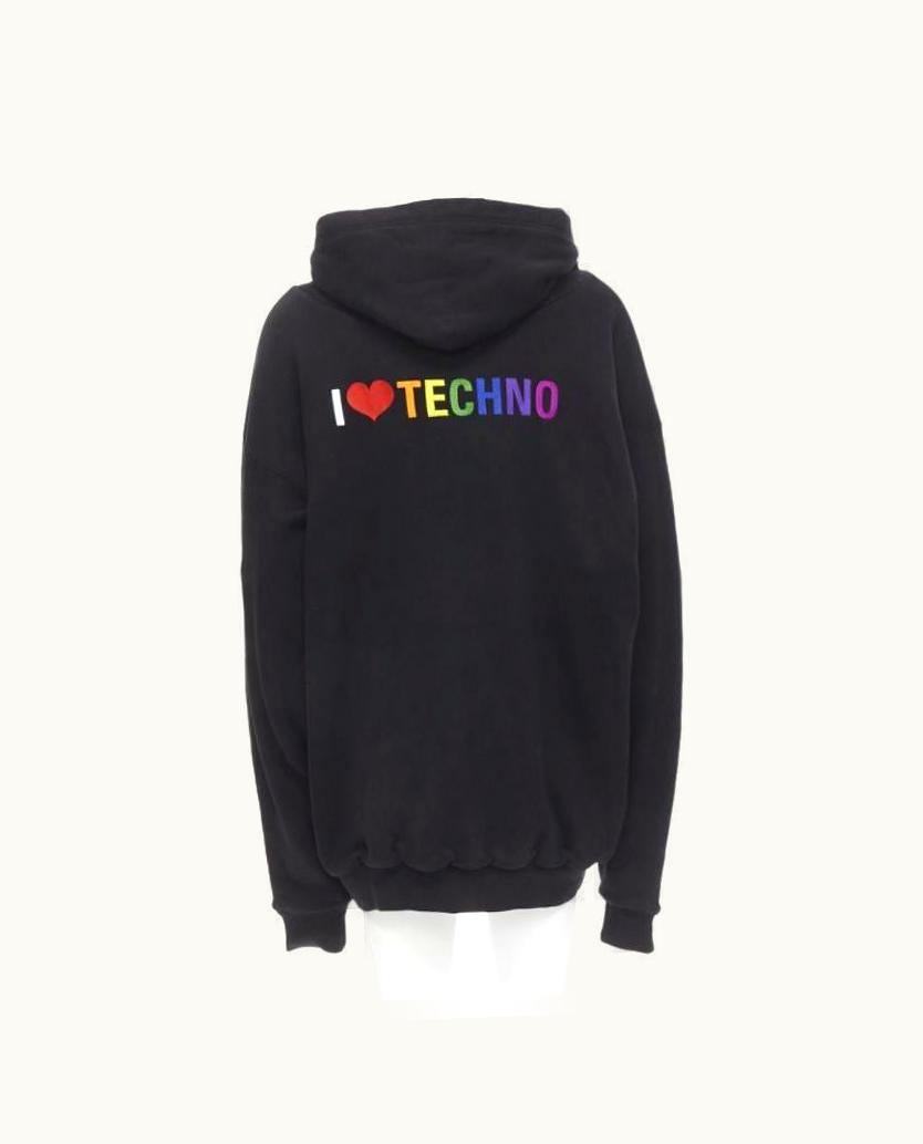 Balenciaga Balenciaga Demna 2018 Black I Love Techno Embroidered Oversized Hoodie UZ0588767