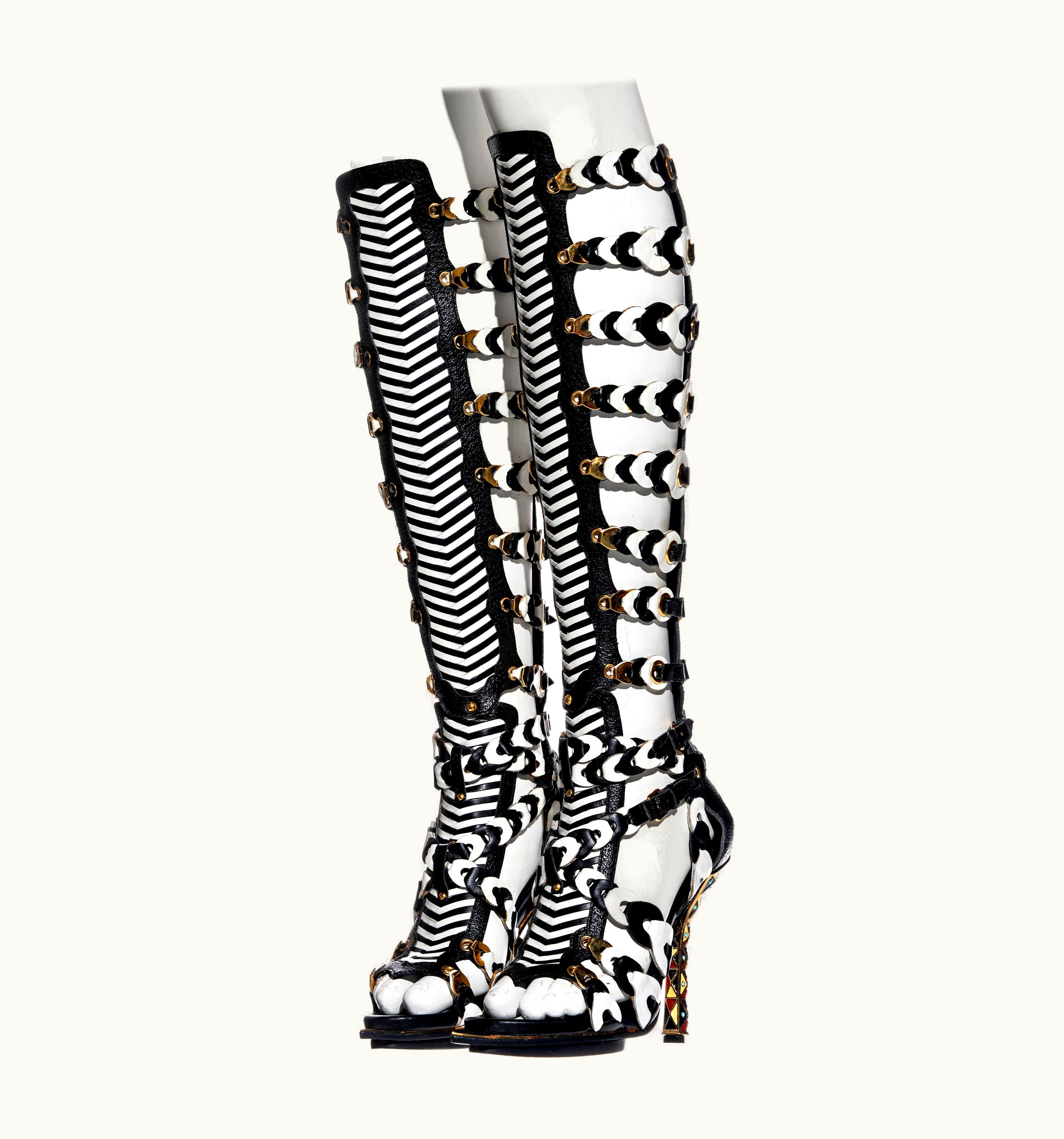 Balenciaga Balenciaga By Nicolas Ghesquière Black And White Woven Leather Sandals, S/S 2008