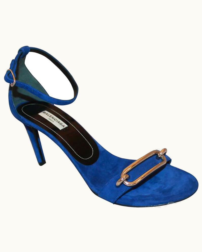 Balenciaga Balenciaga Electric Blue Suede Heels With Ankle Strap And Silver Buckle