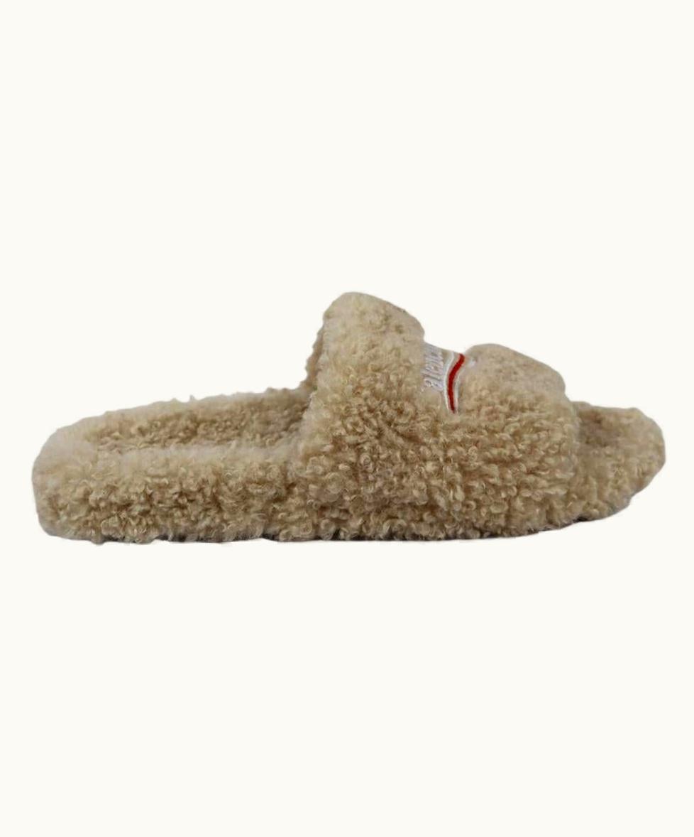 Balenciaga Balenciaga Logo Embroidered Faux Shearling Slides Eu 38 Us