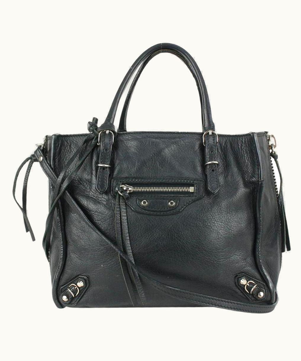 Balenciaga Balenciaga Black Leather Papier Mini A4 Zip Tote Crossbody Bag 818bal59