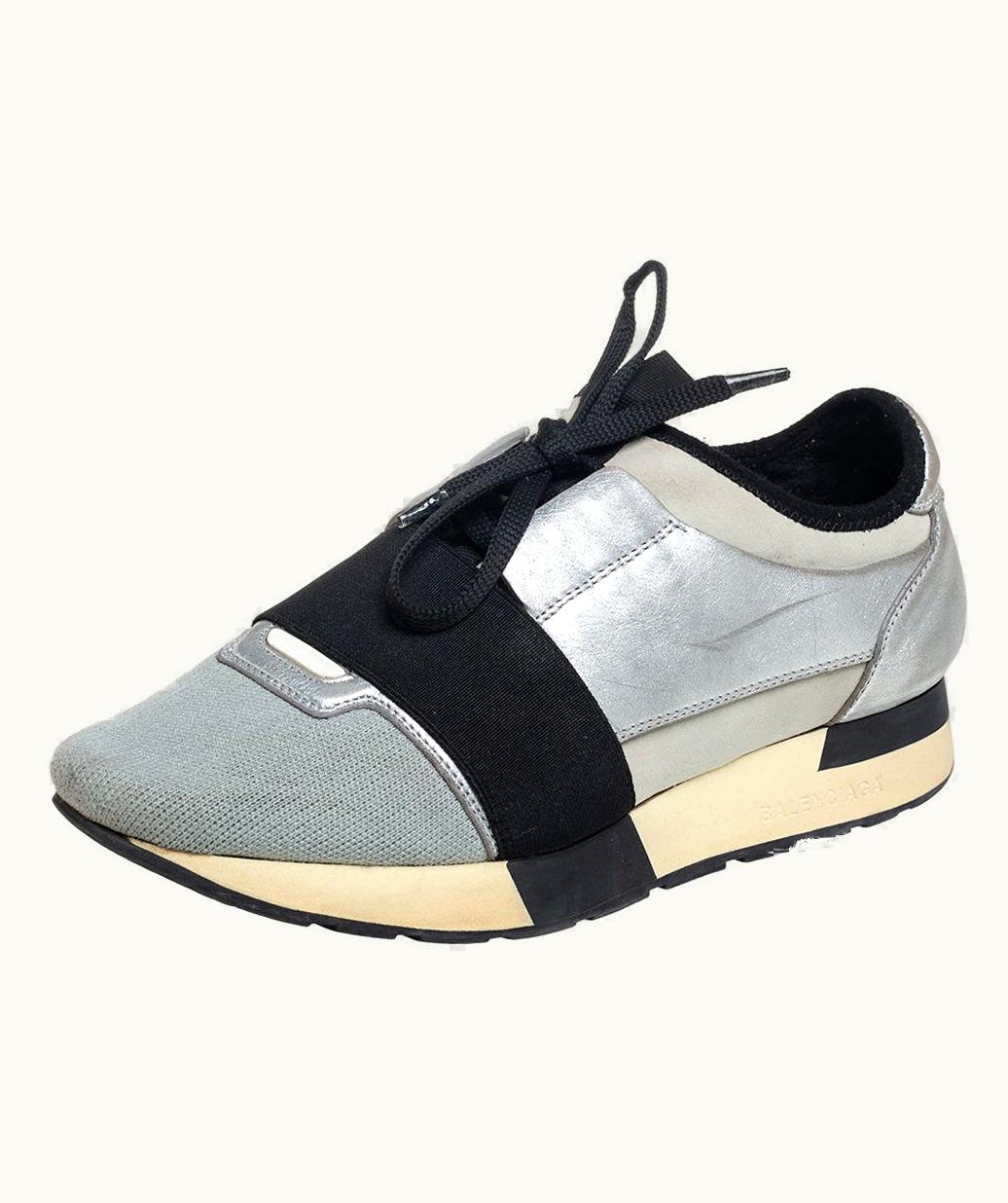 Balenciaga Balenciaga Grey/Silver Leather And Knit Fabric Race Runner Sneakers