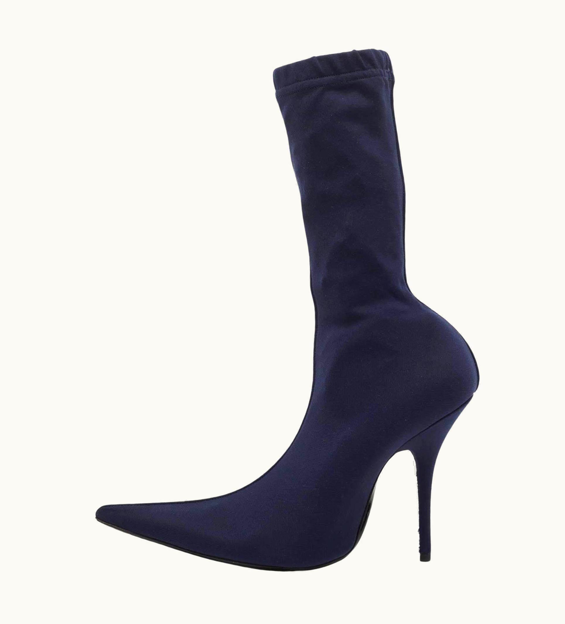 Balenciaga Balenciaga Navy Blue Stretch Fabric Knife Mid Calf Boots