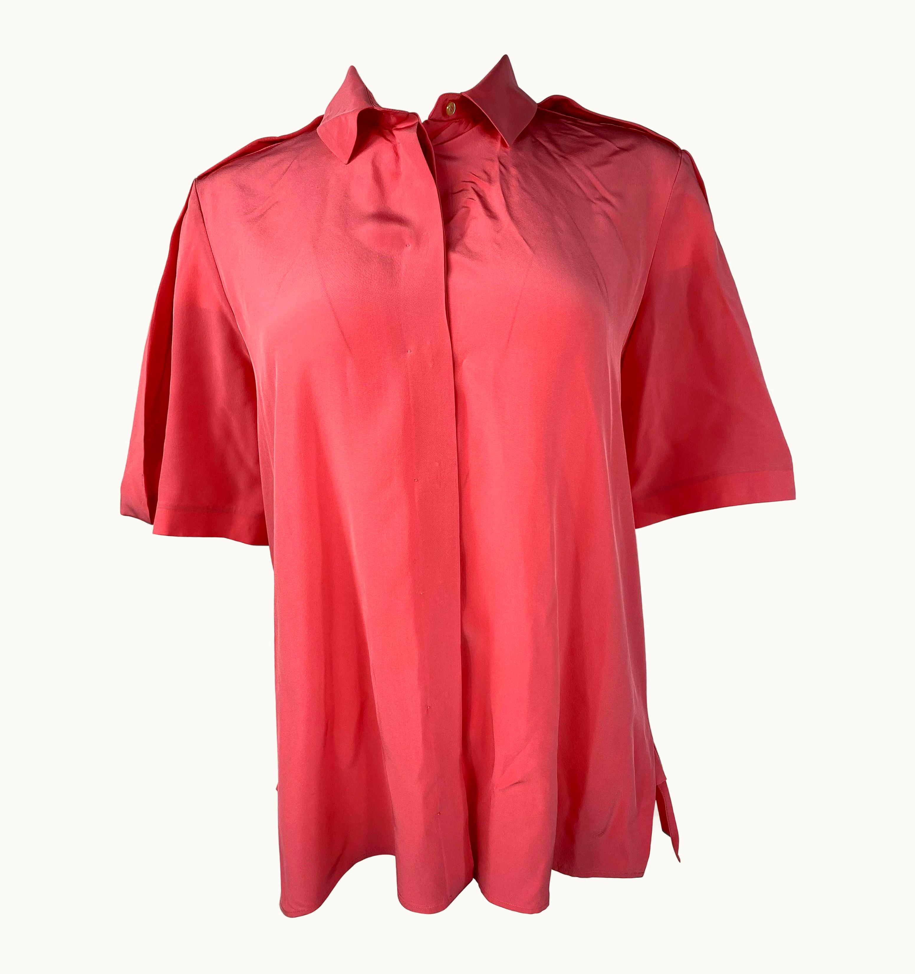 Balenciaga Balenciaga Paris Pink Coral Silk Short Sleeves Blouse Top