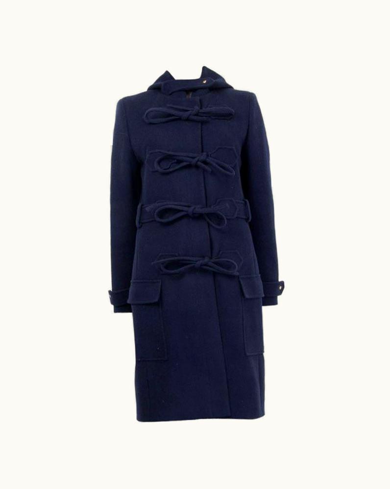Balenciaga Balenciaga Blue Wool Blend Bow Detail Hodded Duffle Coat Jacket