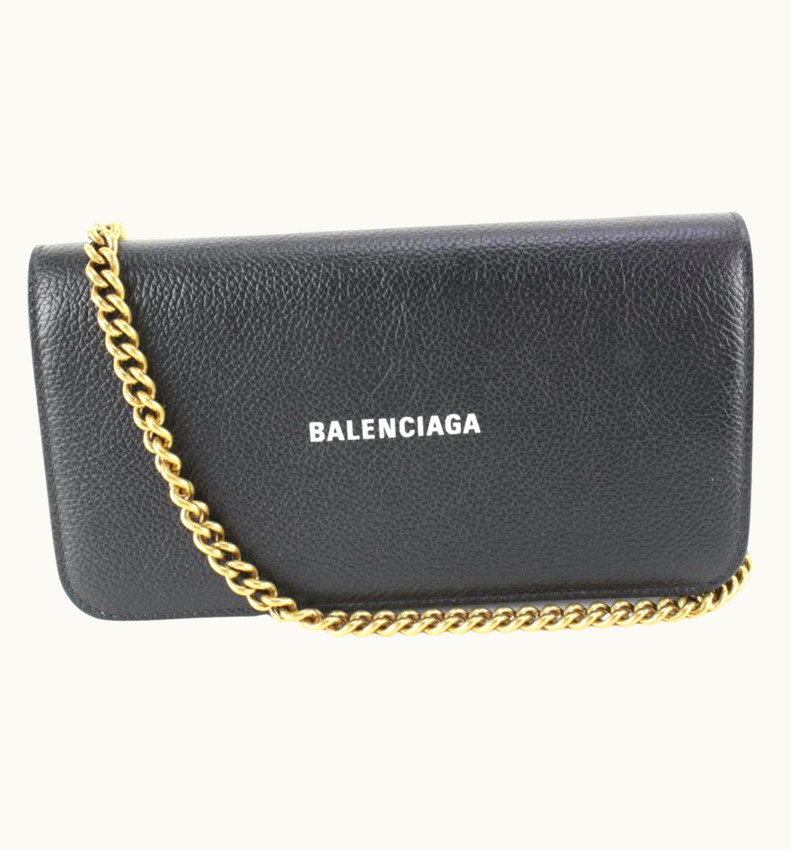 Balenciaga Balenciaga Black Leather Classic Logo Wallet On Chain Gold Chain 35ba624s