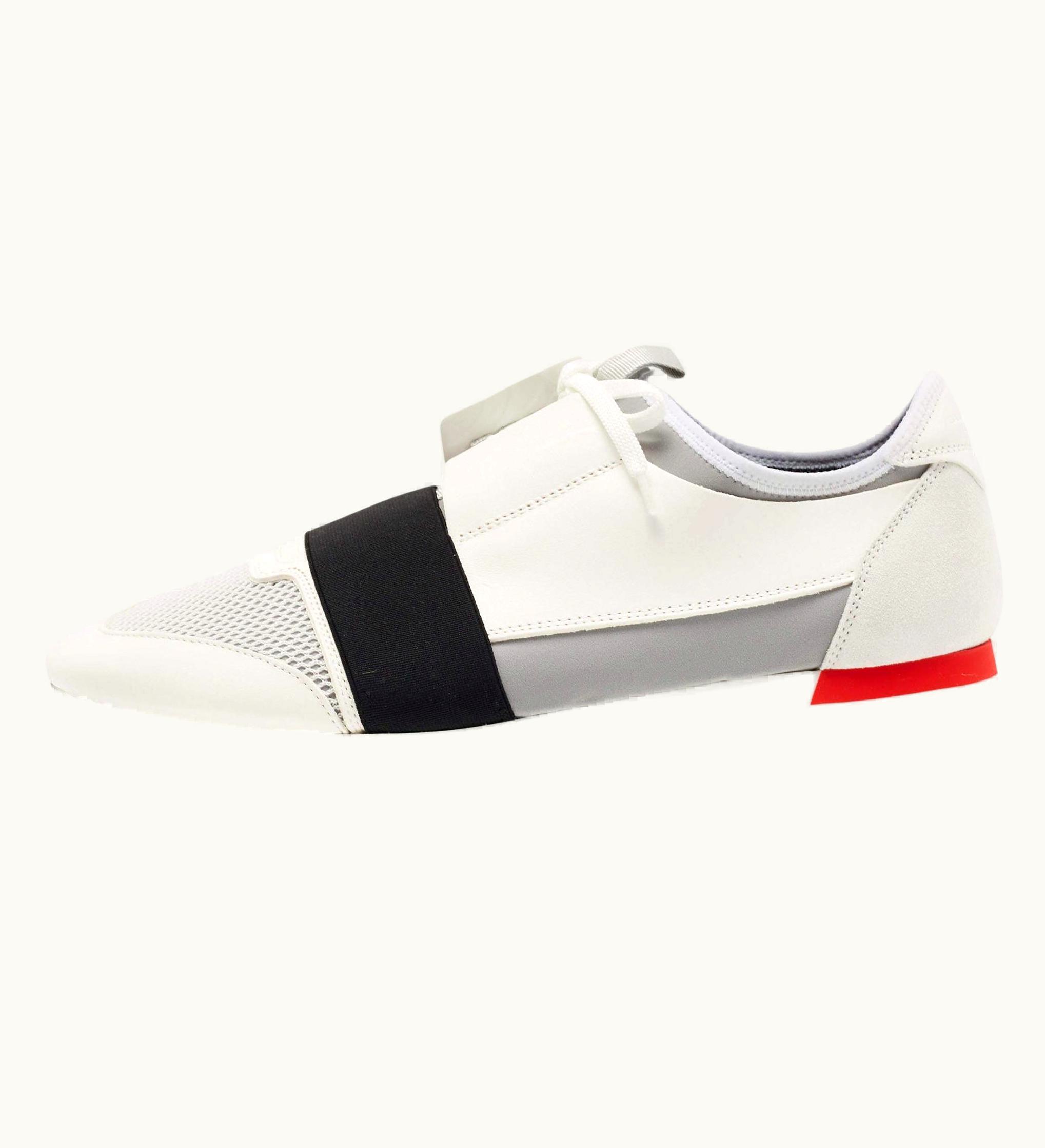 Balenciaga Balenciaga White/Grey Leather And Mesh Race Runner Sneakers