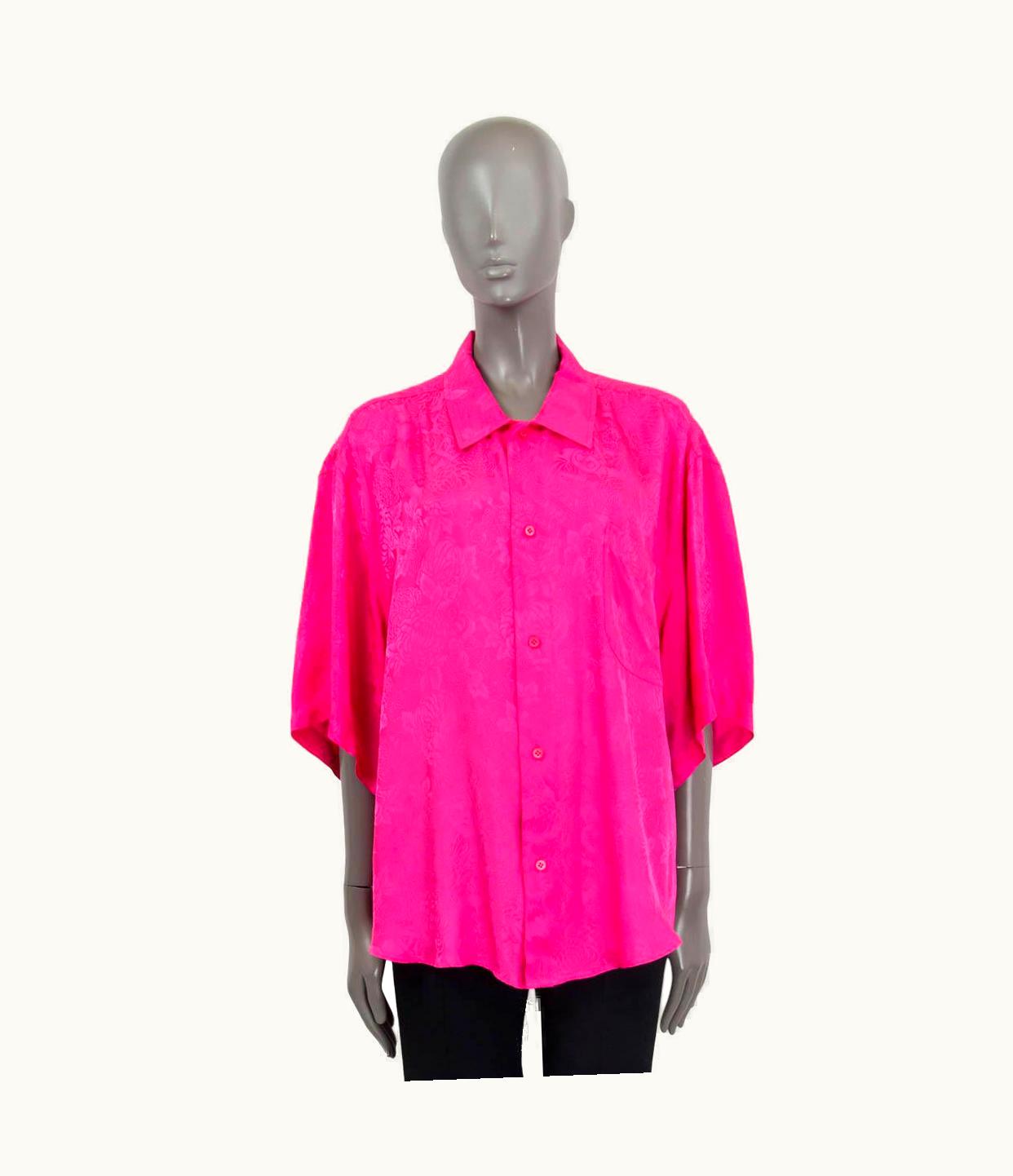 Balenciaga Balenciaga Neon Pink Silk 2021 Minimal Short Sleeve Blouse Shirt