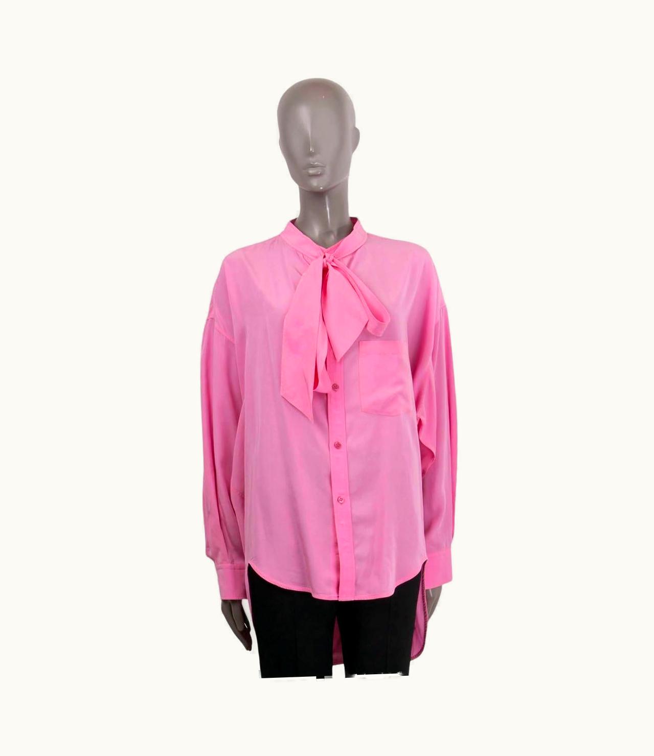 Balenciaga Balenciaga Bubblegum Pink Lyocell Swing Pussy Bow Blouse Shirt