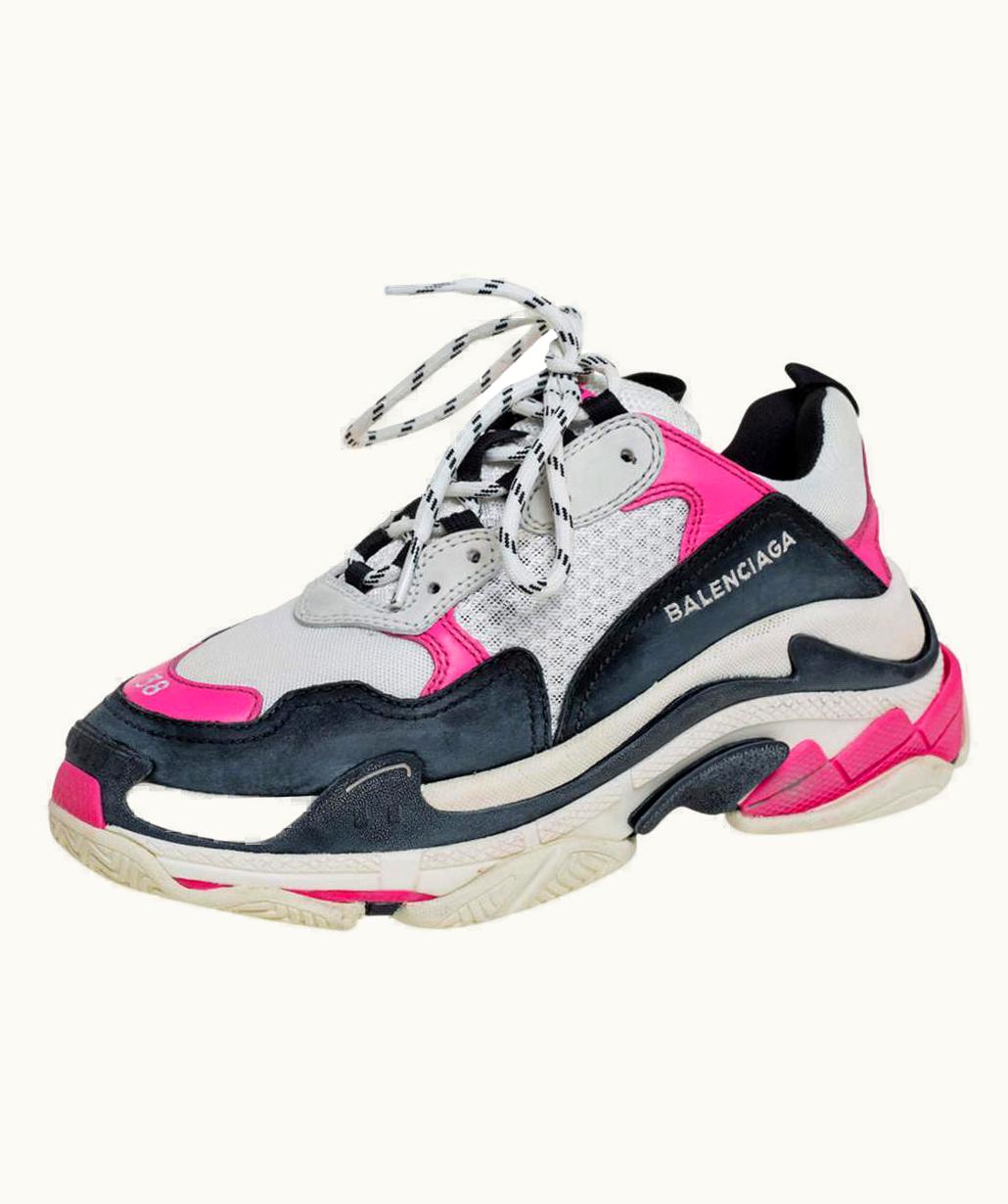 Balenciaga Balenciaga White/Pink Leather And Mesh Triple Platform Sneakers