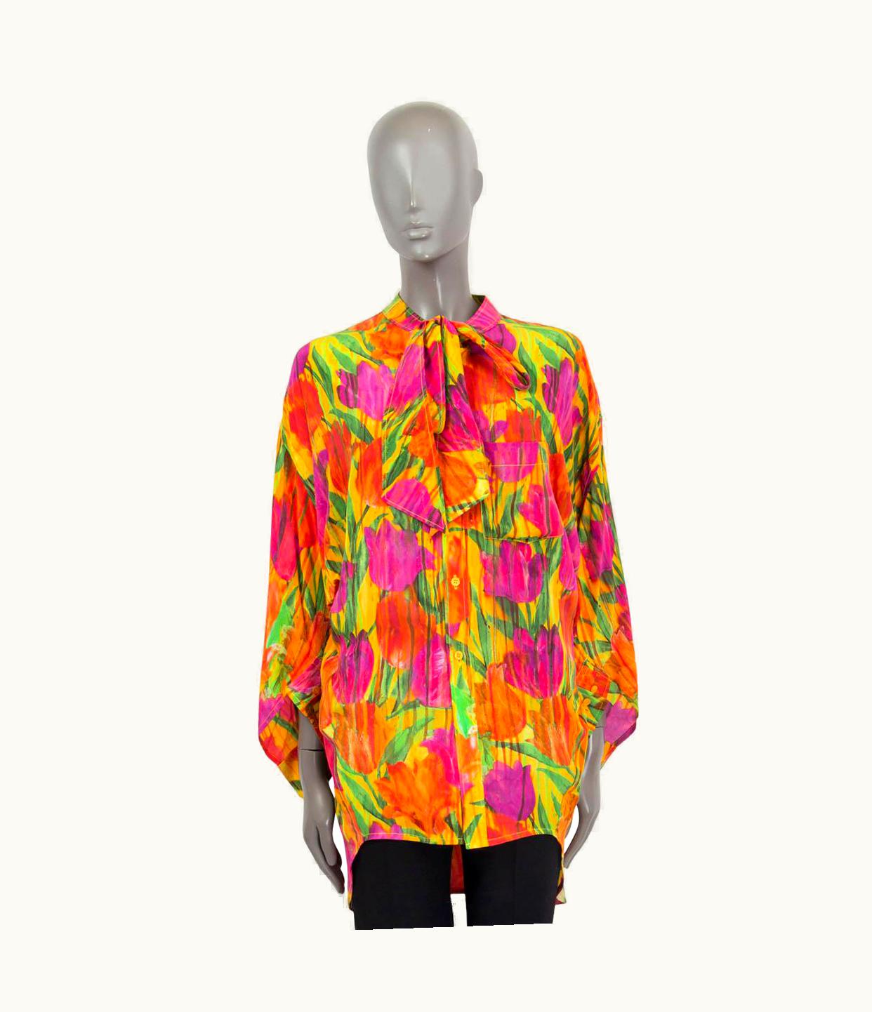 Balenciaga Balenciaga Multicolor Silk 2021 Tulip Oversized Pussy Bow Blouse Shirt 34 Xxs
