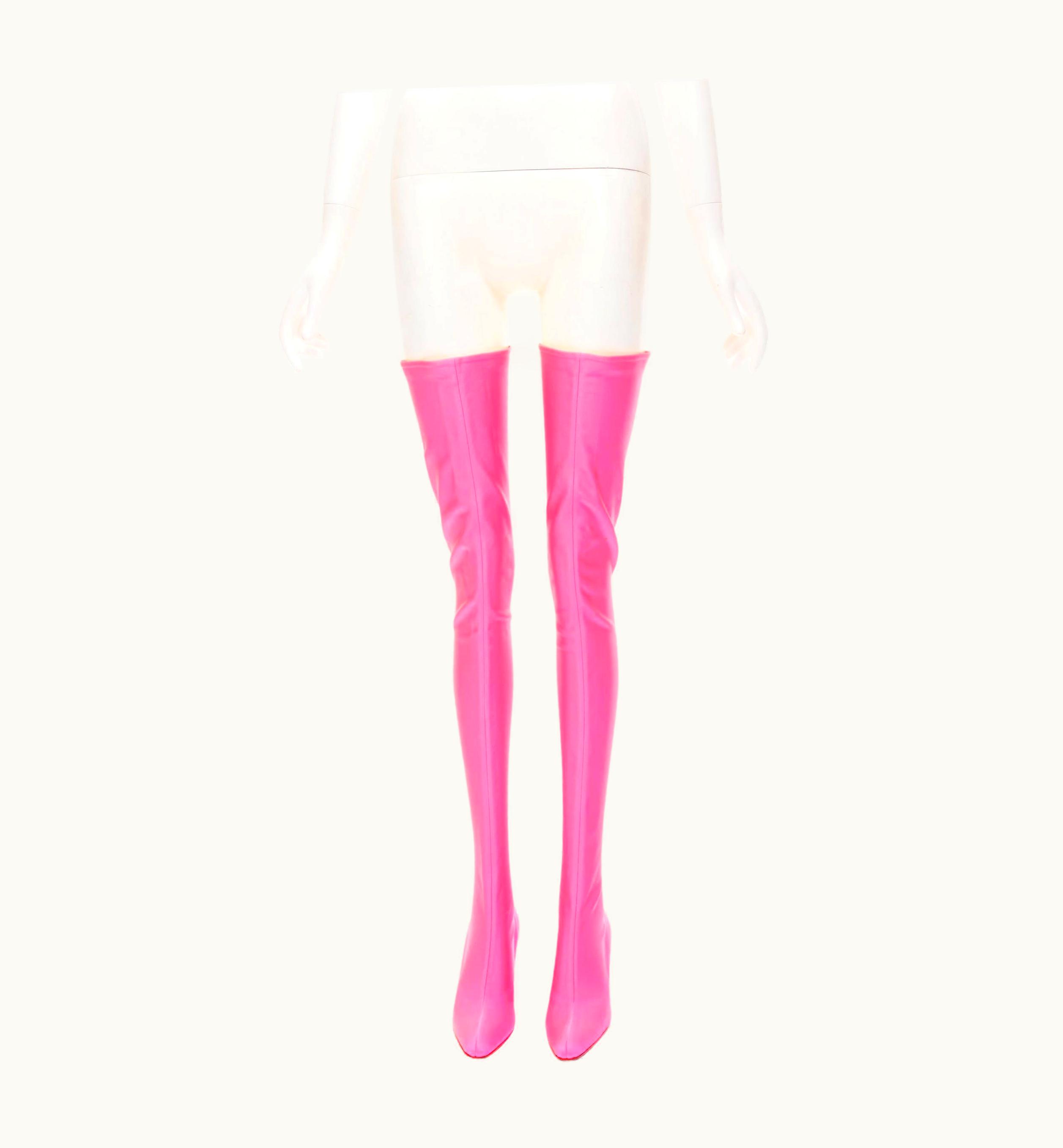 Balenciaga Balenciaga Spandex Thigh Over The Knee Fluo Rose Bright Pink Boot UZ0588821