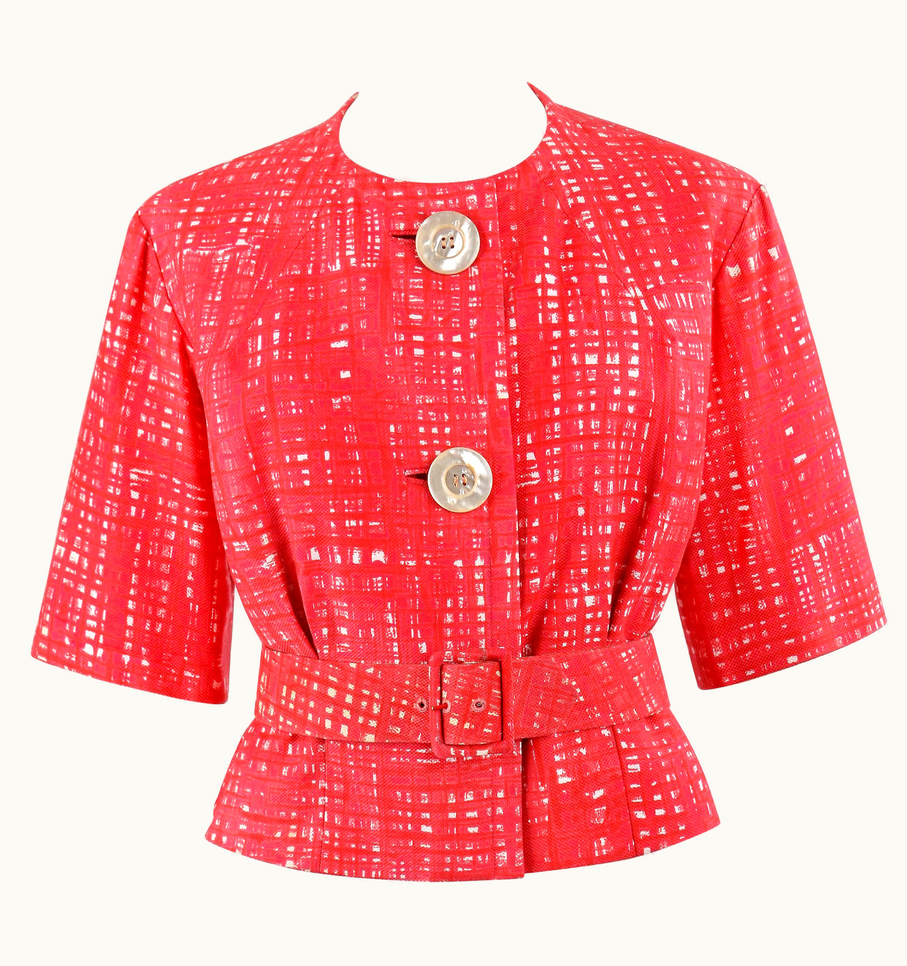 Balenciaga Eisa C.1960' Cristobal Balenciaga Pink Painterly Check Cotton Blazer & Belt