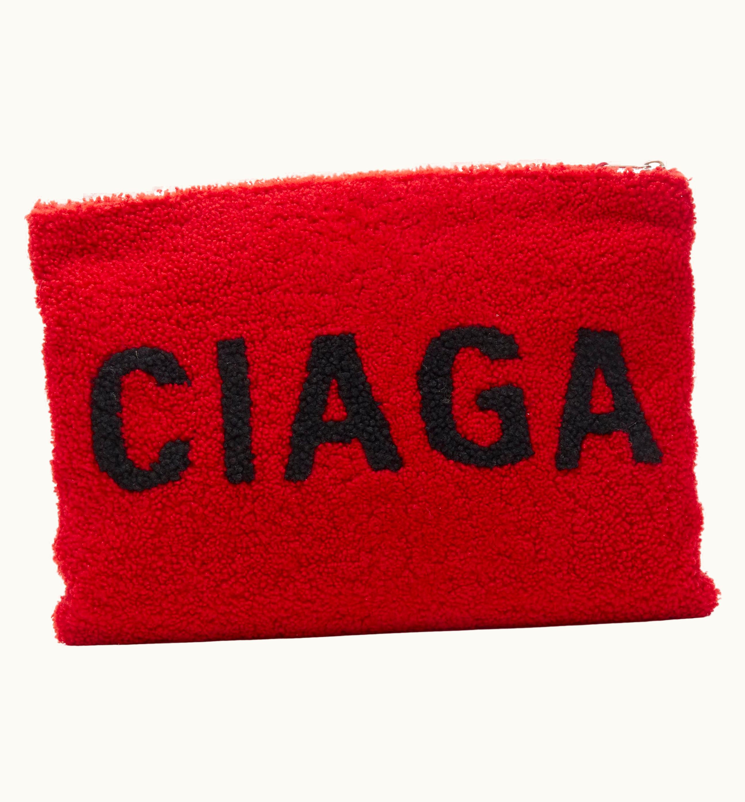 Balenciaga Balenciaga Demna Logo Red Black Dyed Merino Lamb Shearling Zip Clutch Bag UZ0588828