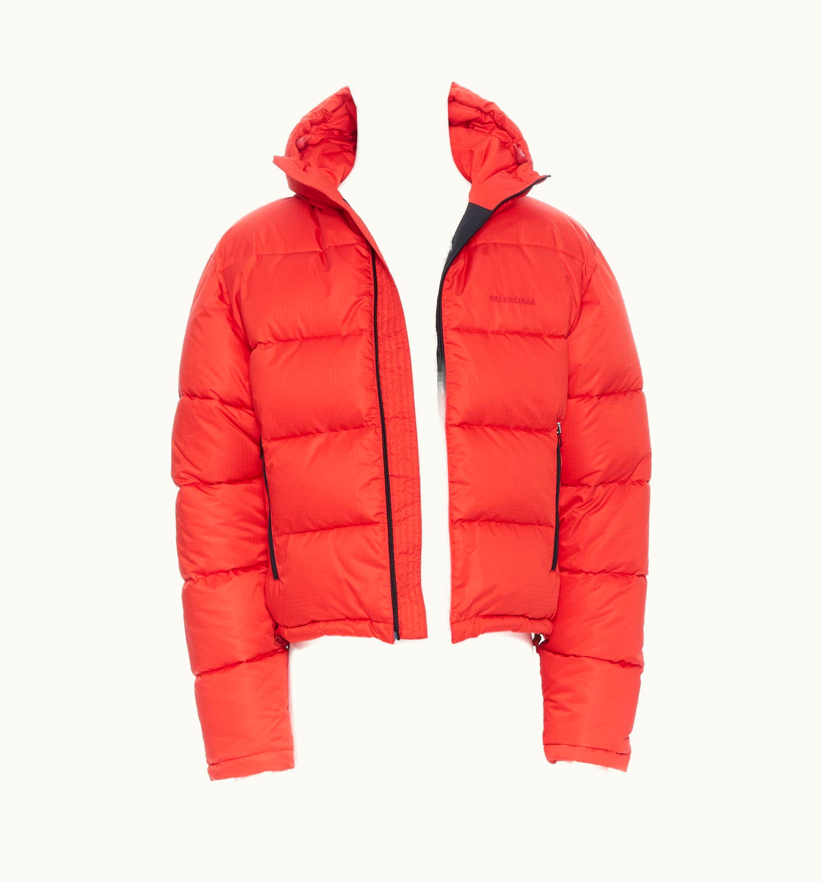 Balenciaga Balenciaga Demna Red Nylon Logo Cropped Zip Down Puffer Jacket