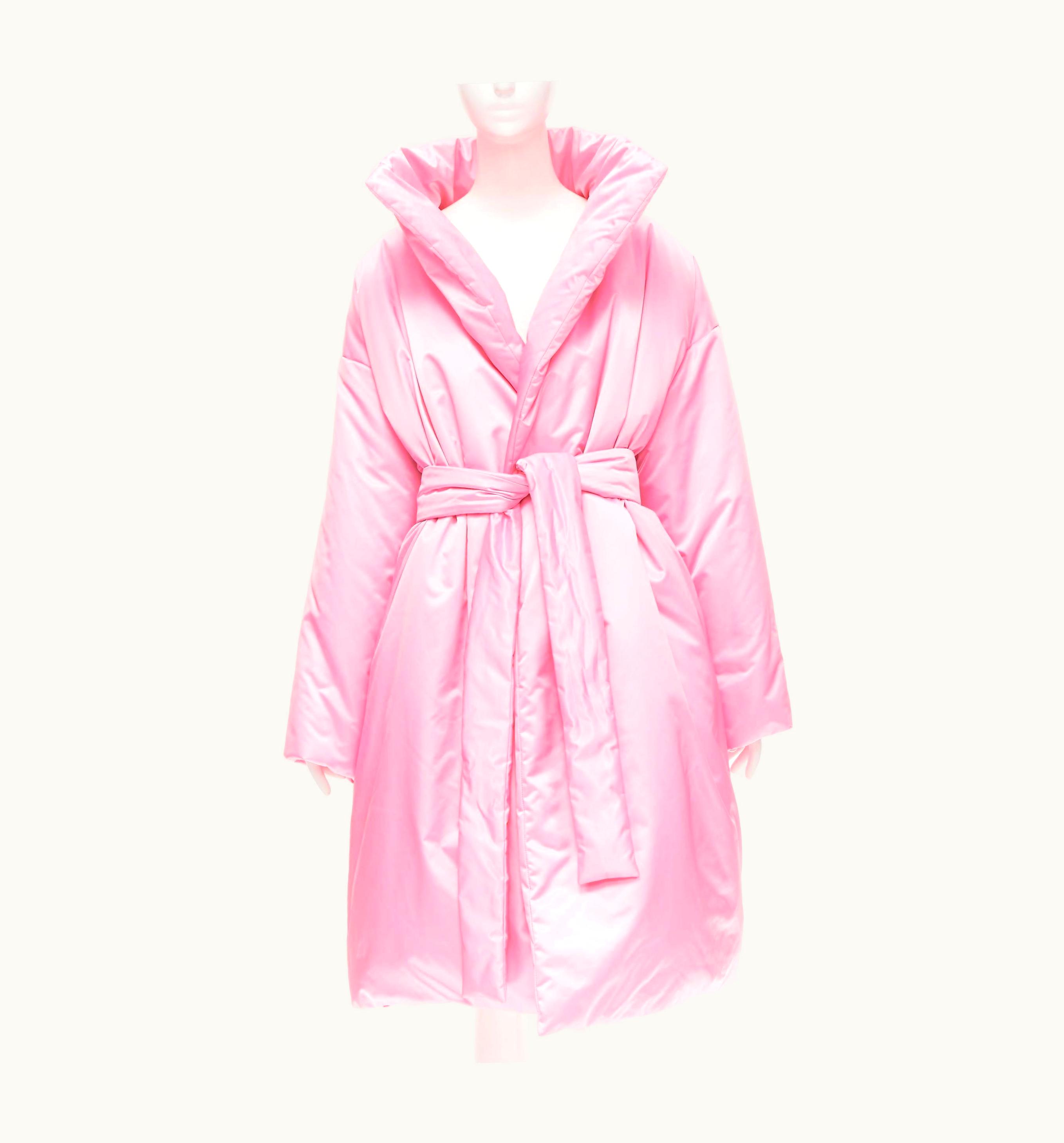 Balenciaga Balenciaga Demna Runway Pink Nylon Satin Belted Padded Puffer Coat Robe