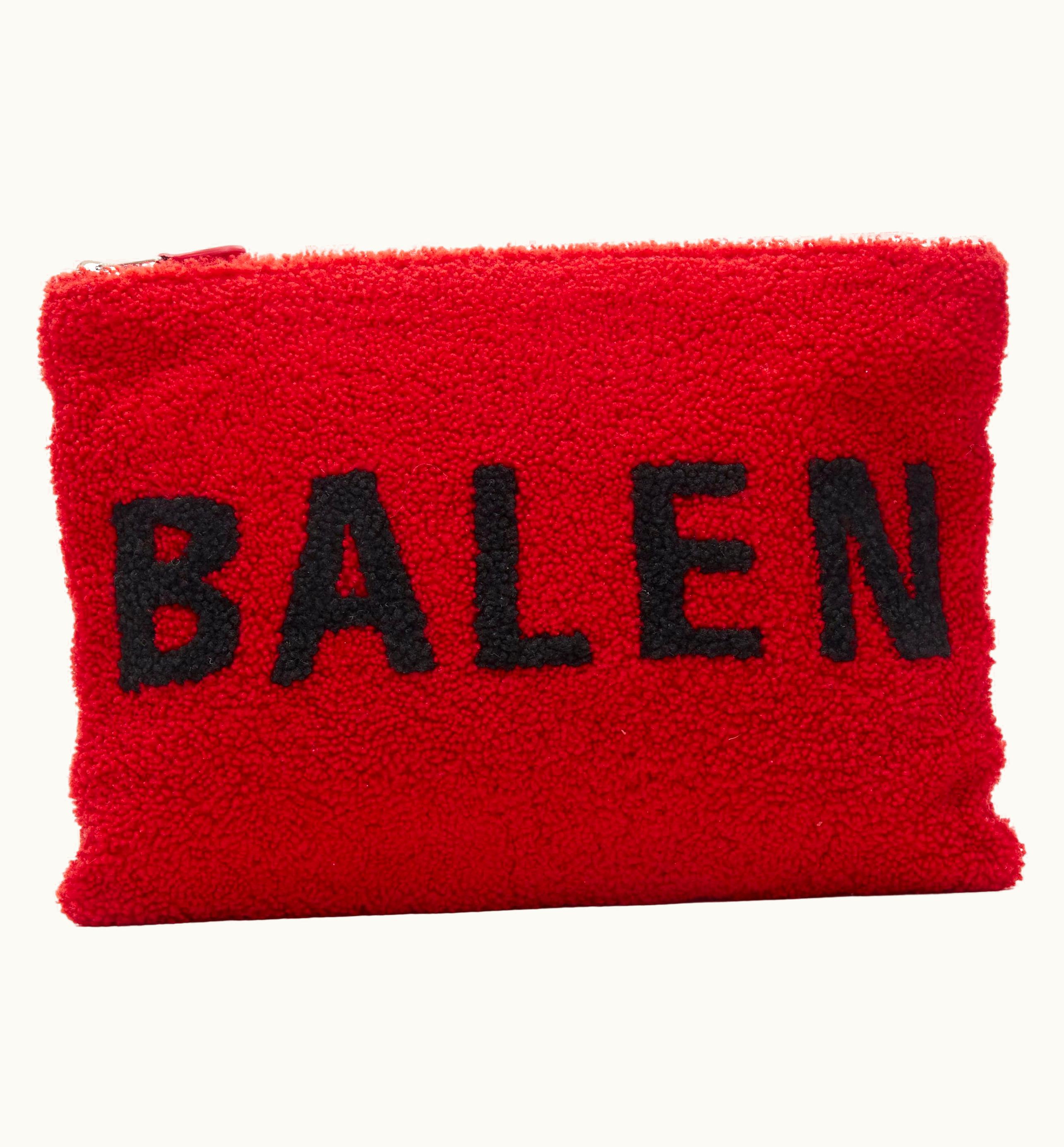 Balenciaga Balenciaga Demna Logo Red Black Dyed Merino Lamb Shearling Zip Clutch Bag UZ0588833