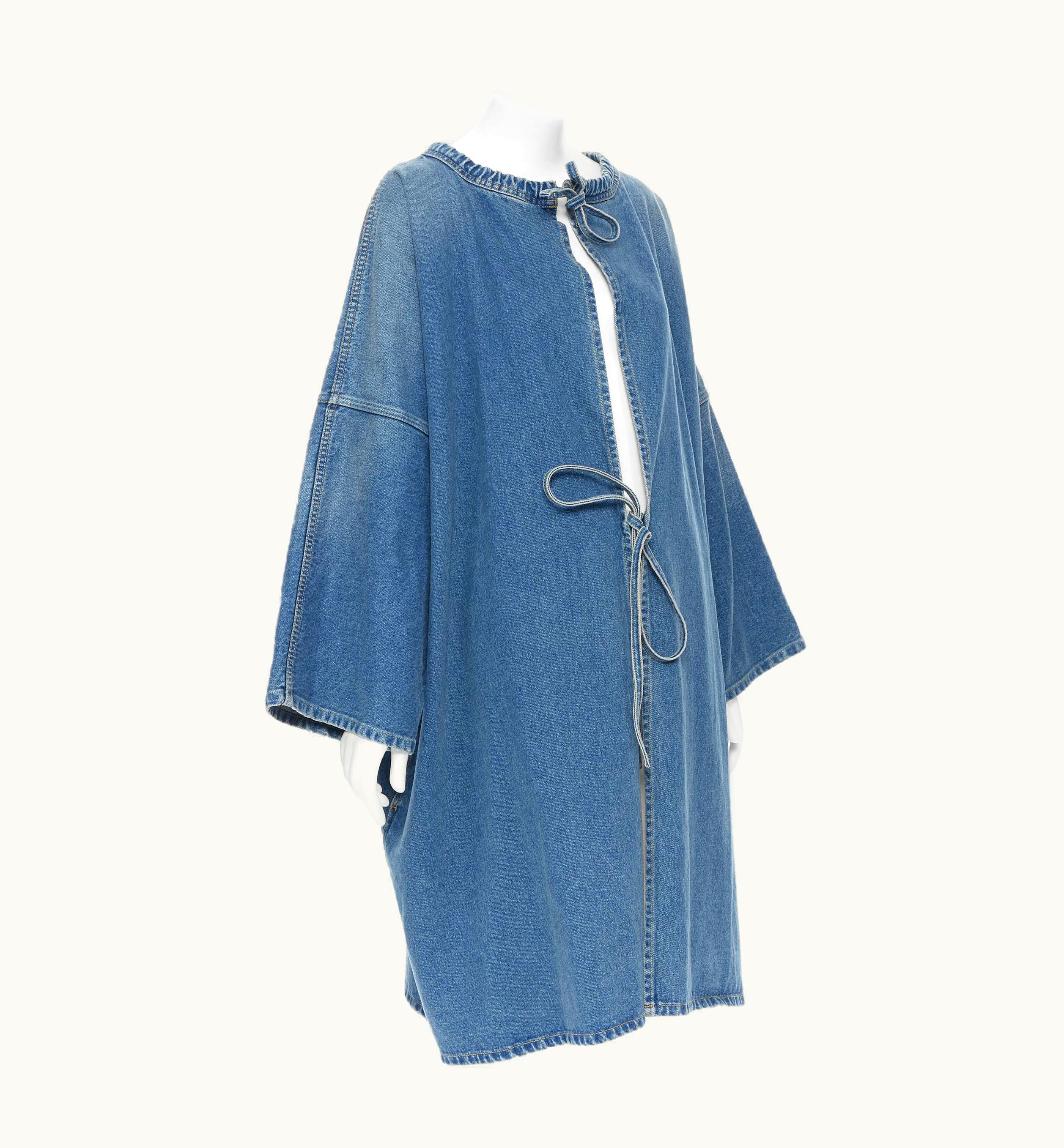 Balenciaga Balenciaga Demna 2017 Washed Blue Denim Kimono Sleeve Wrap Coat