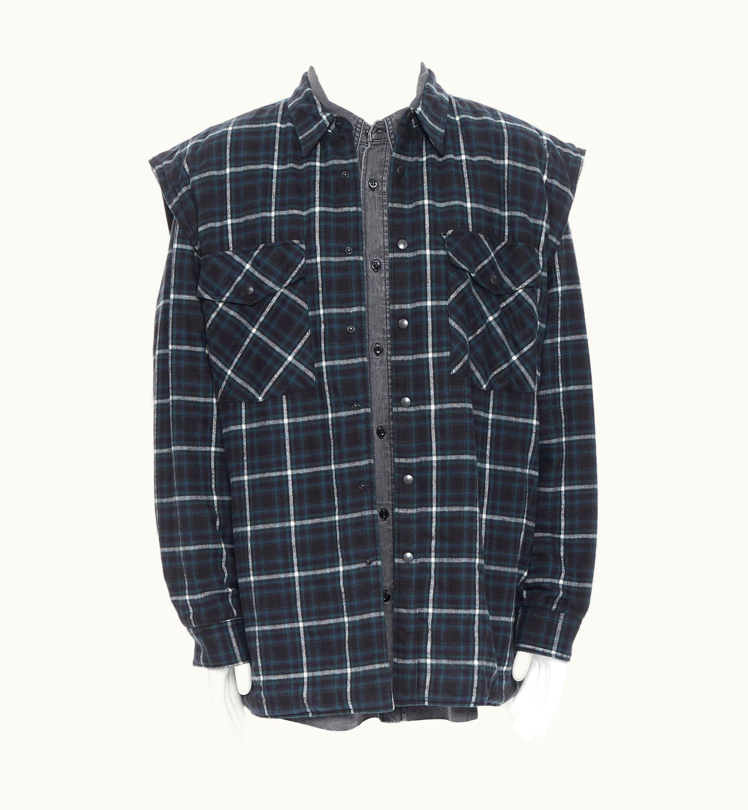 Balenciaga Balenciaga Demna 2019 Twin Set Padded Green Check Flannelled Double Shirt