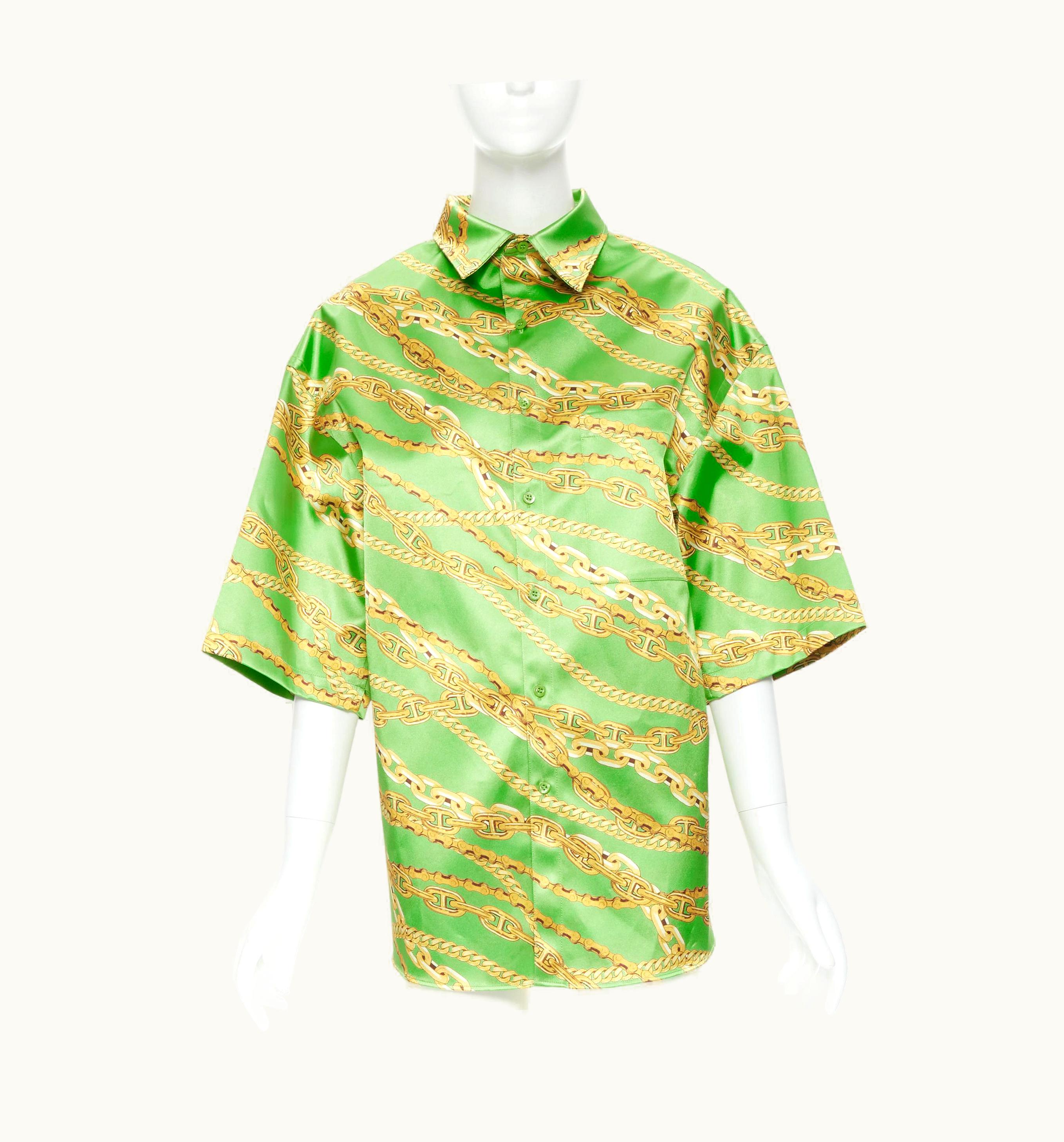 Balenciaga Balenciaga 2018 Runway Lime Green Gold Chain Stiffen Boxy Shirt UZ0588849