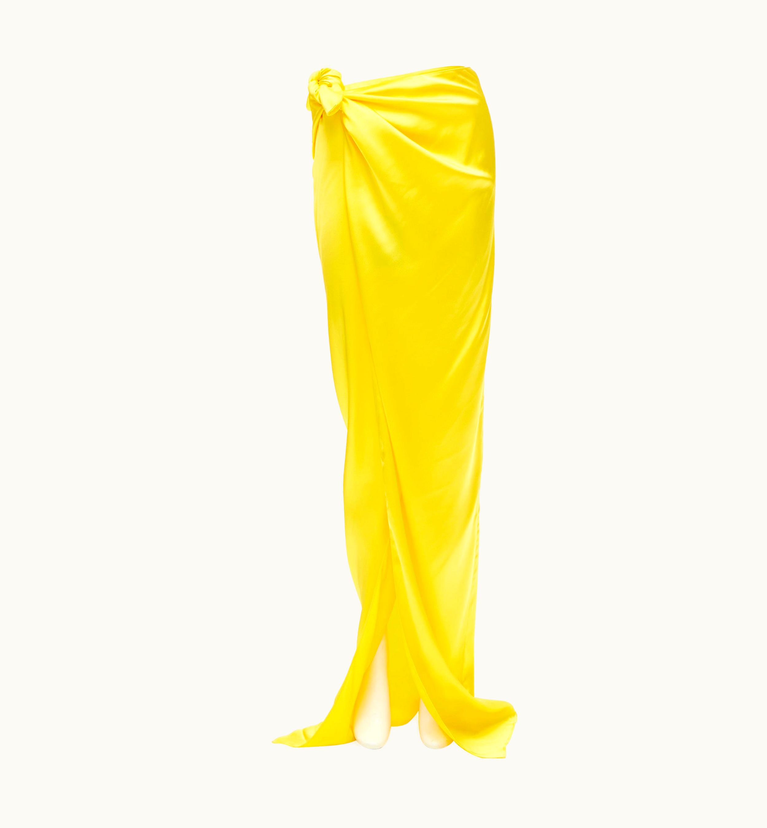 Balenciaga Balenciaga Demna 2019 Runway Yellow Acetate Wrap Tie Maxi Skirt