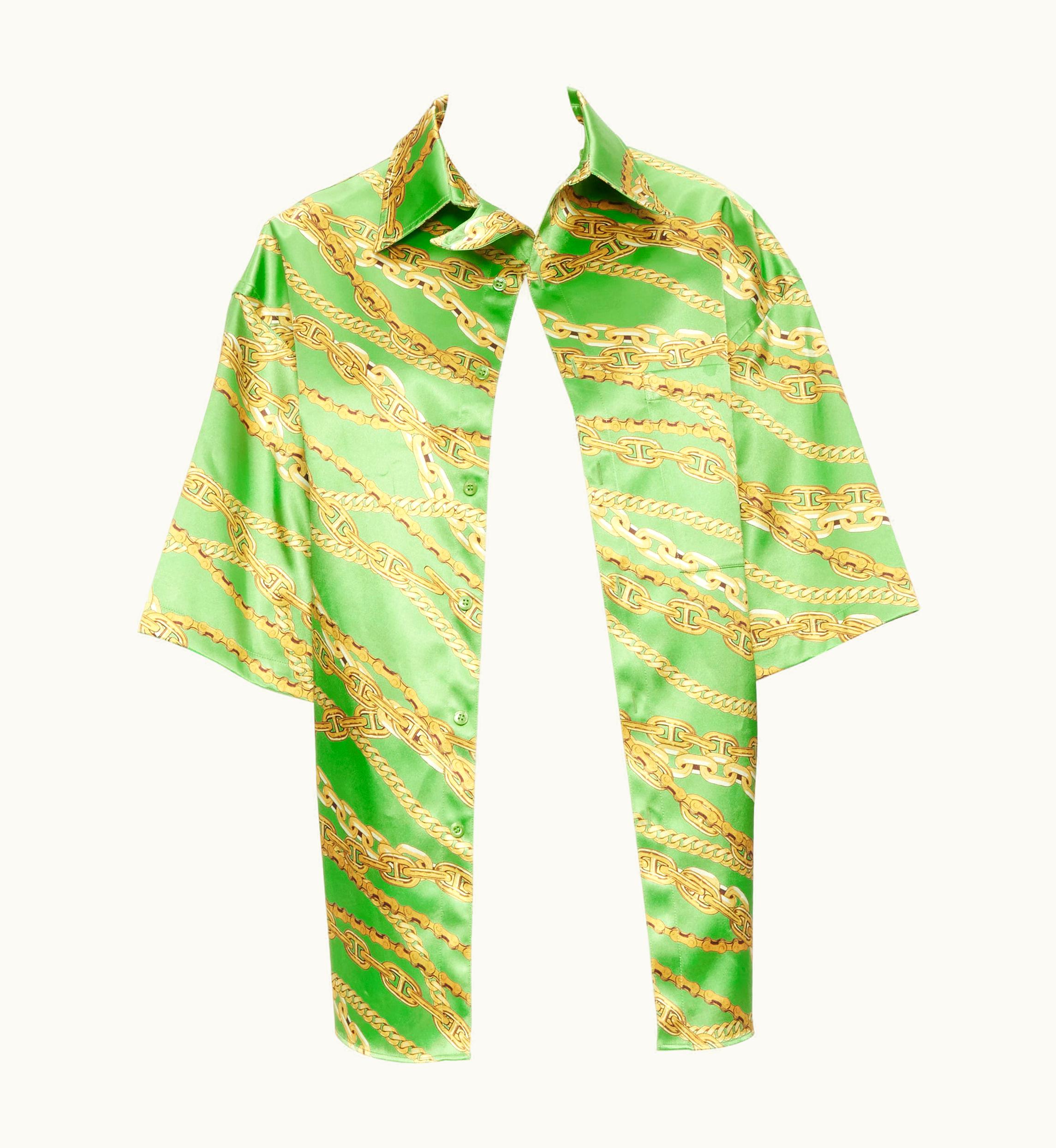 Balenciaga Balenciaga 2018 Runway Lime Green Gold Chain Stiffen Boxy Shirt UZ0588854