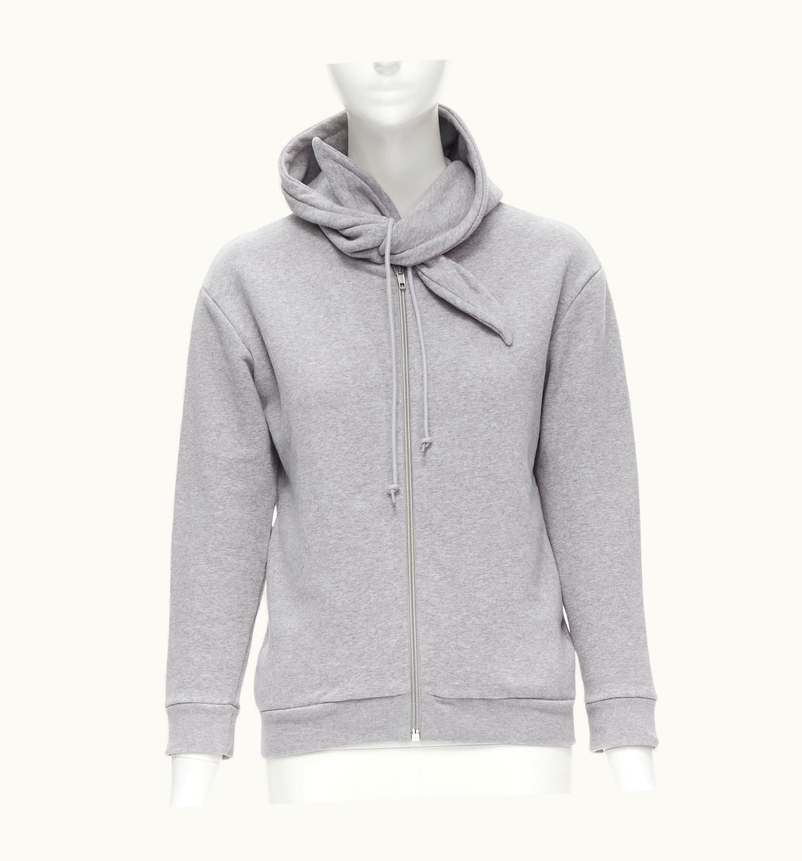 Balenciaga Balenciaga 2017 Demna Scarf Collar Tie Neck Grey Cotton Zip Up Hoodie