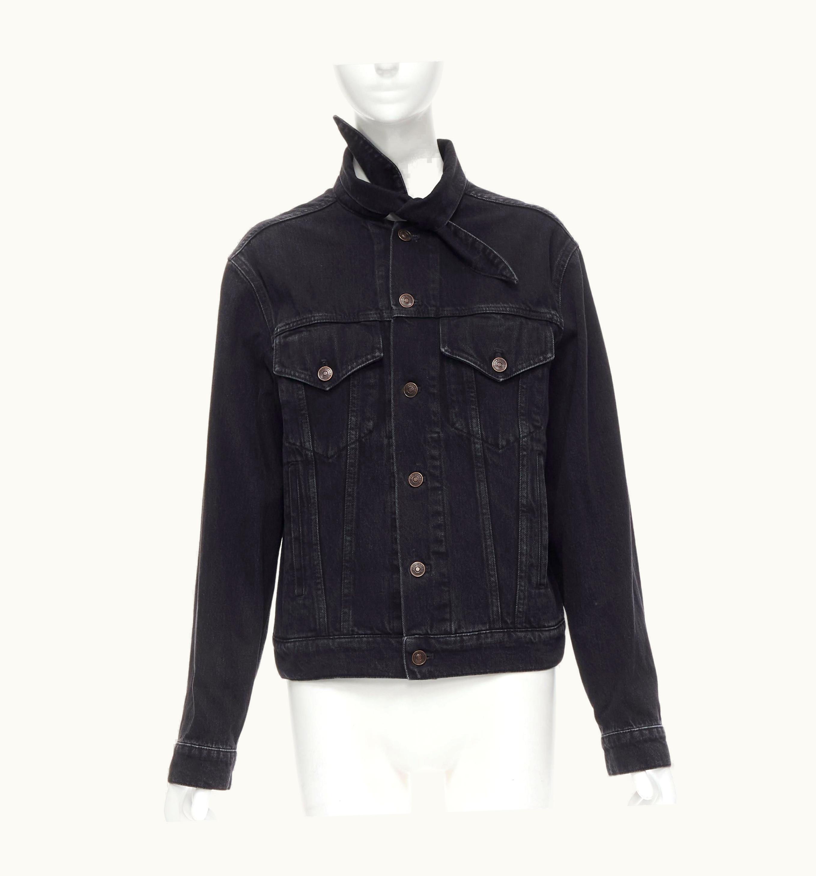 Balenciaga Balenciaga 2017 Scarf Collar Neck Tie Washed Black Denim Trucker Jacket