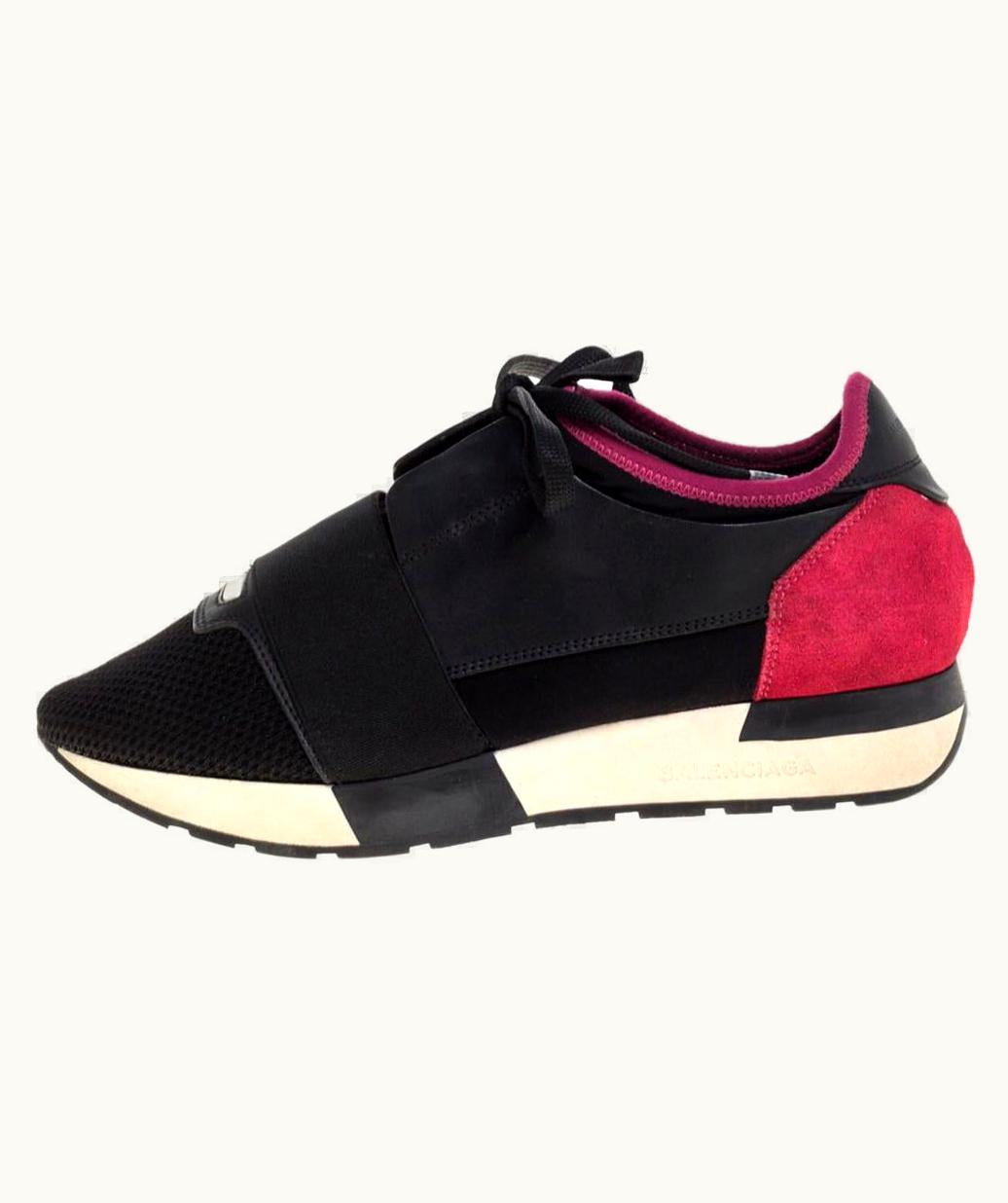 Balenciaga Balenciaga Black/Pink Leather And Mesh Race Runner Low Top Sneakers