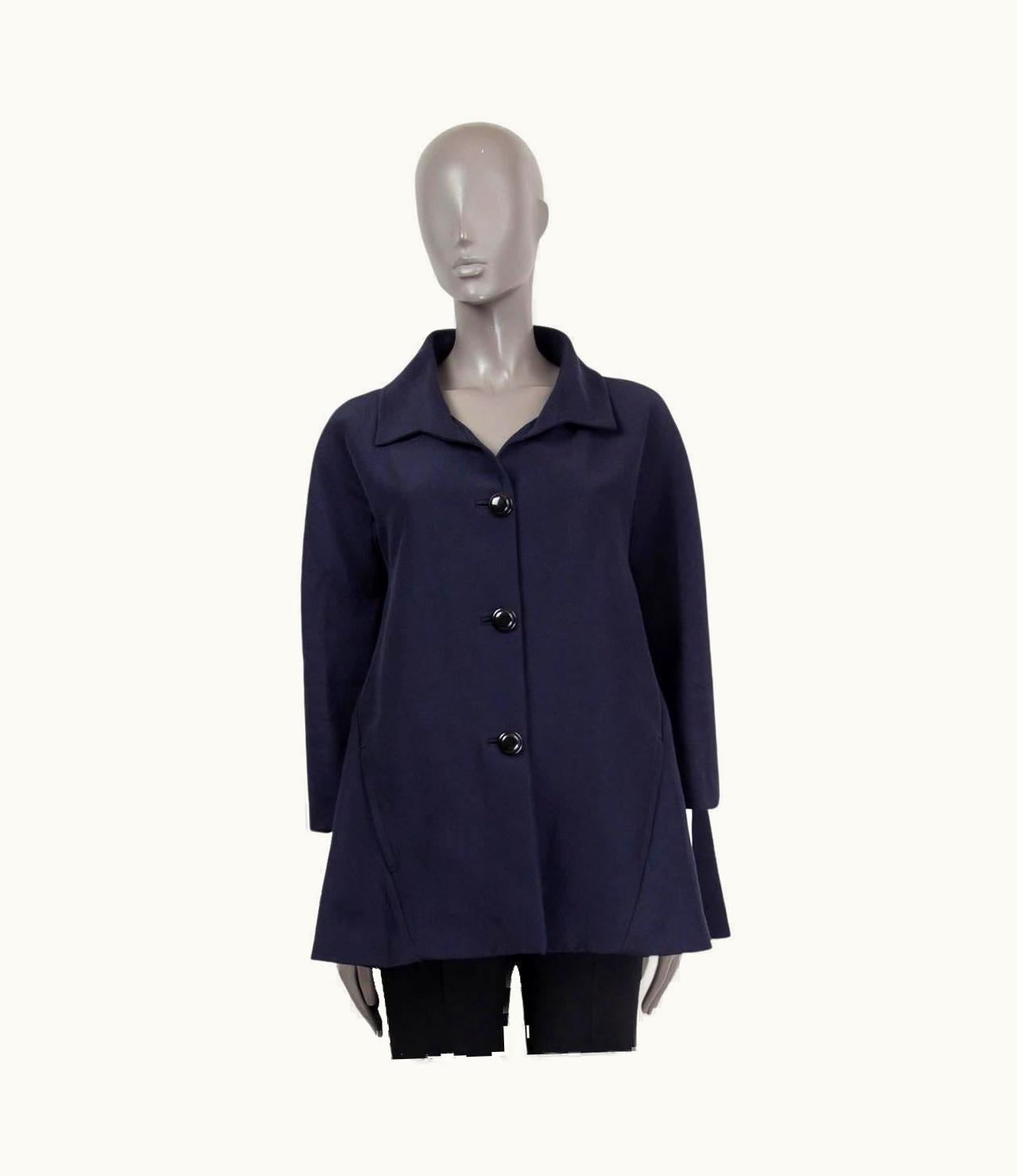 Balenciaga Balenciaga Navy Blue Cotton & Silk A-line 3/4 Sleeve Jacket