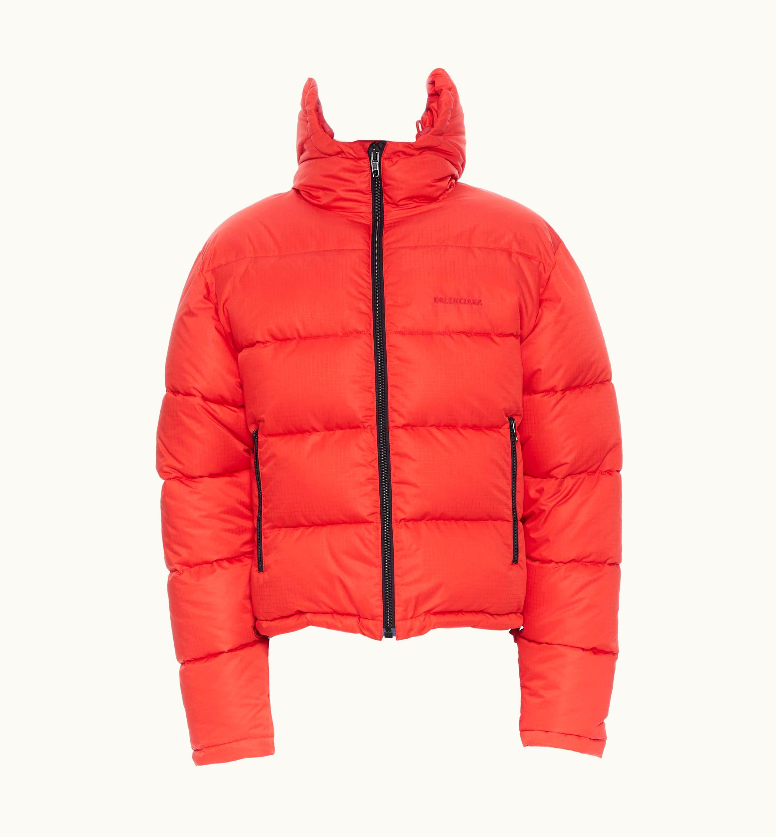 Balenciaga Balenciaga Demna Red Grid Nylon Logo Cropped Zip Down Puffer Jacket