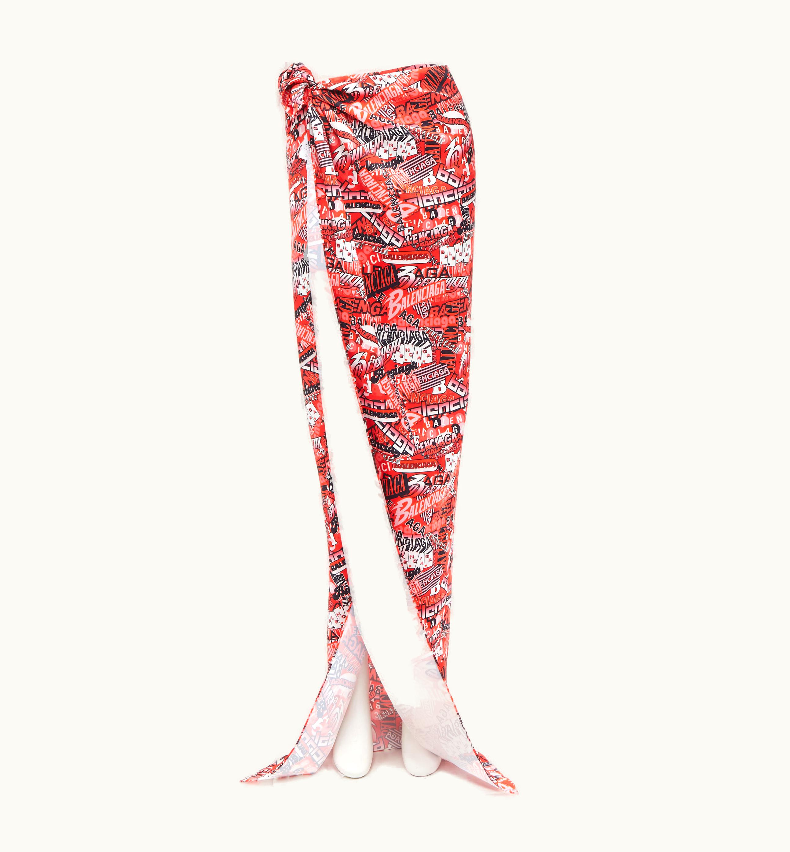 Balenciaga Balenciaga Demna 2019 Runway Red Logo Print Wrap Tie Maxi Skirt UZ0588886