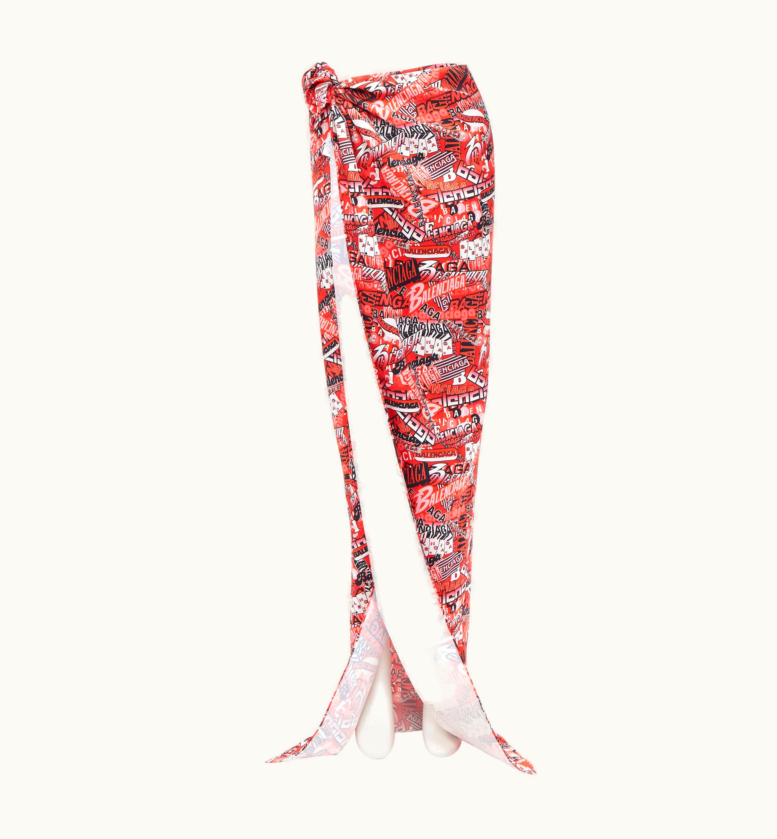 Balenciaga Balenciaga Demna 2019 Runway Red Logo Print Wrap Tie Maxi Skirt UZ0588888