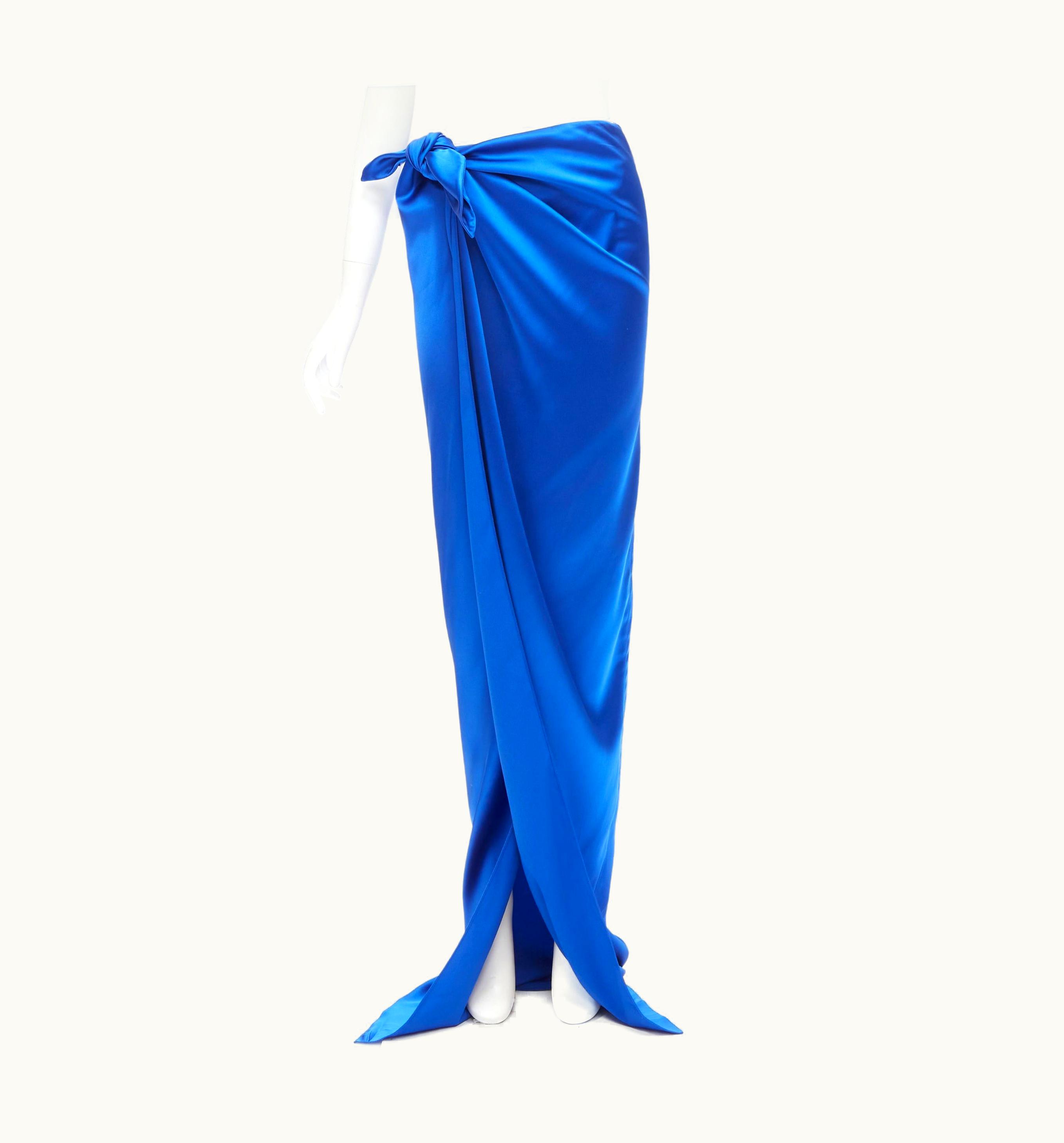 Balenciaga Balenciaga Demna 2019 Runway Blue Acetate Wrap Tie Draped Maxi Skirt UZ0588891