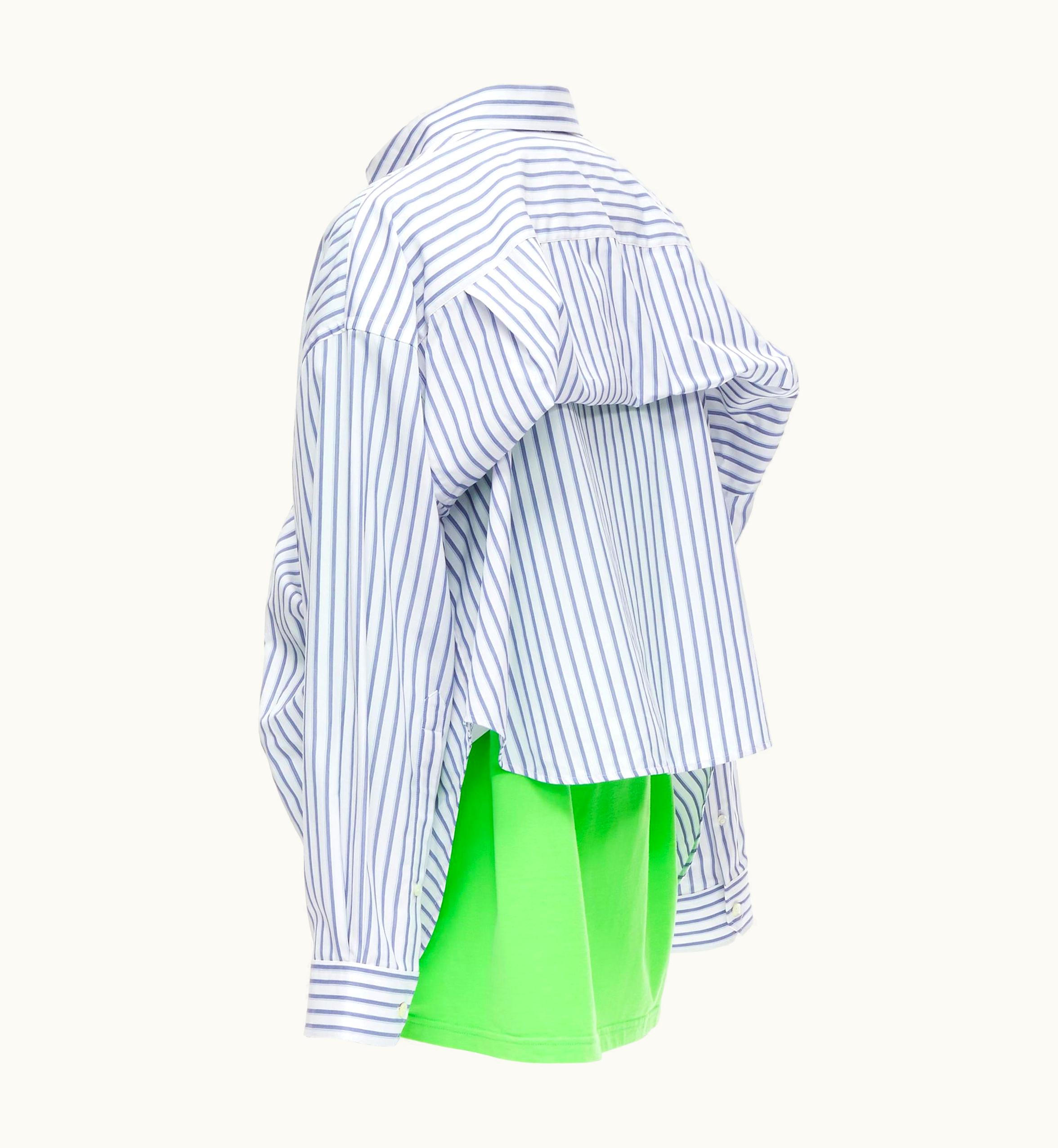 Balenciaga Balenciaga 2017 Green Tshirt Blue Striped Shirt 2 Way Draped Top